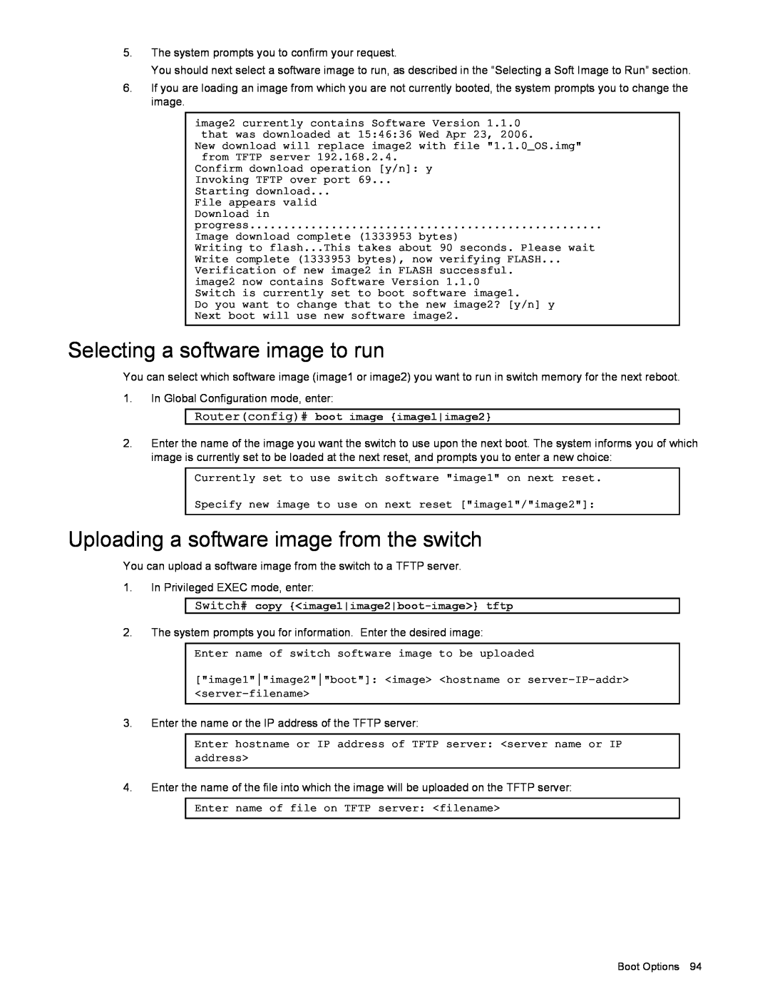 NEC N8406-022 manual Selecting a software image to run, Uploading a software image from the switch 
