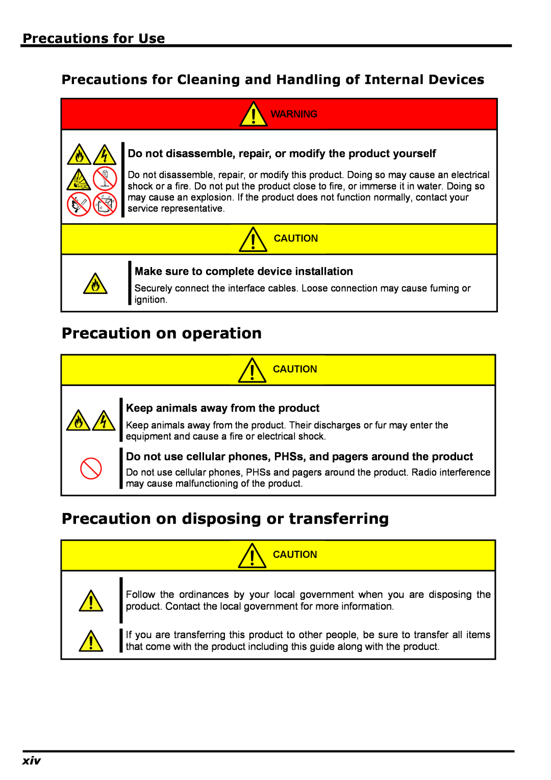 NEC N8406-022 manual Precaution on operation, Precaution on disposing or transferring, Precautions for Use 