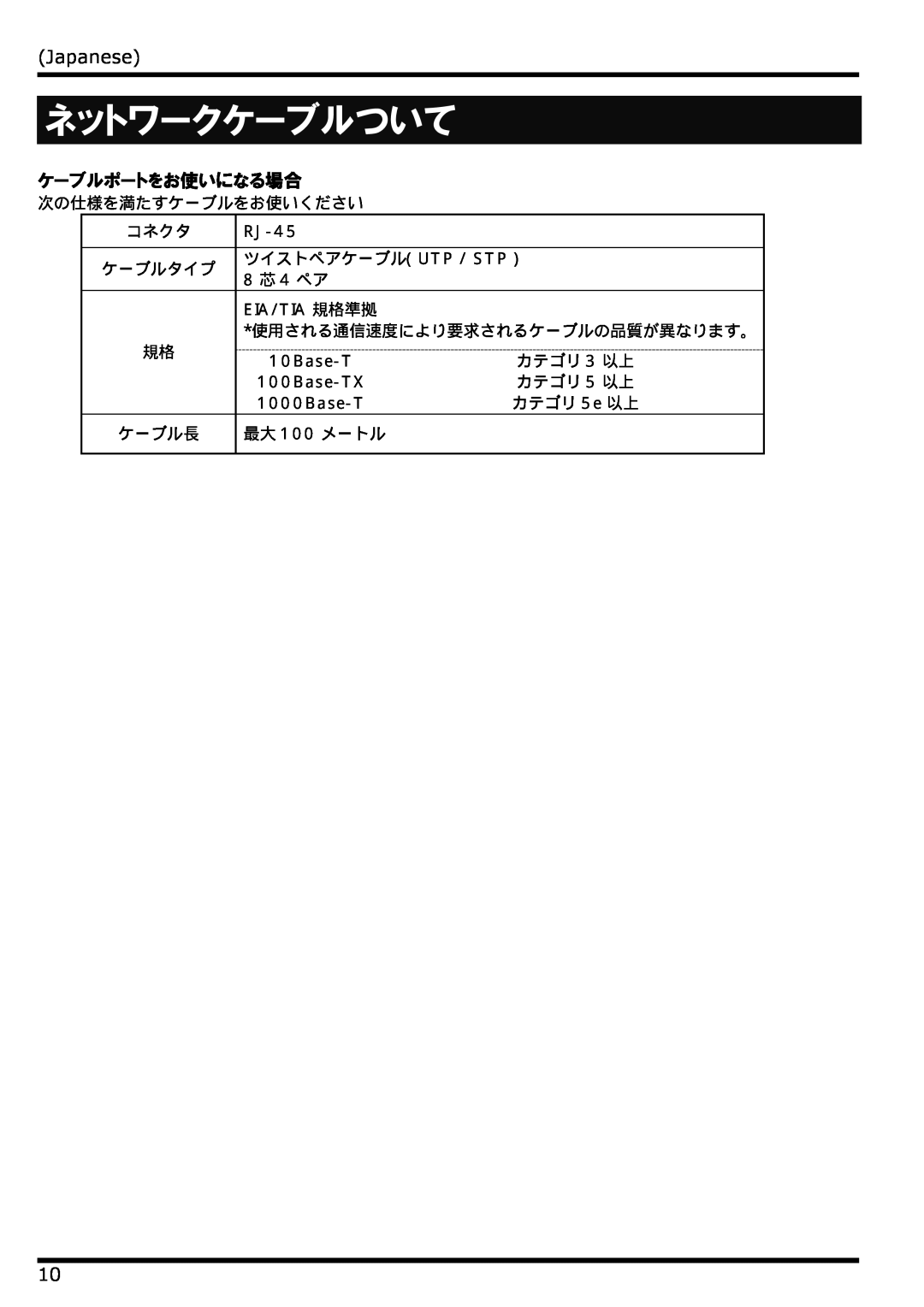 NEC N8406-022 manual ネットワークケーブルついて, Japanese, ケーブルポートをお使いになる場合 