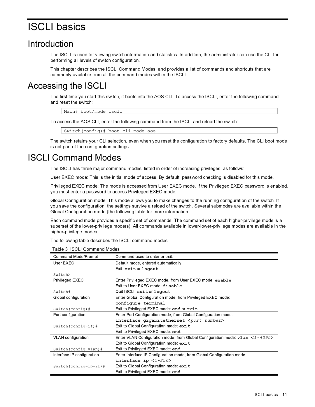 NEC N8406-022 manual Iscli basics, Accessing the Iscli, Iscli Command Modes 