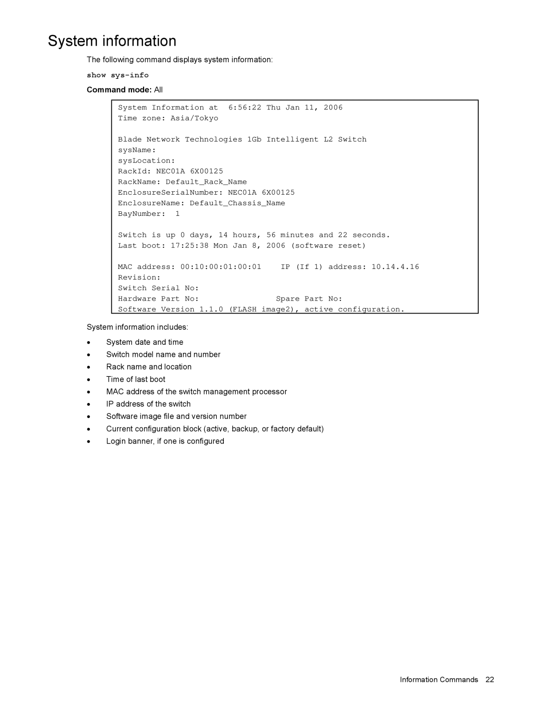 NEC N8406-022 manual System information, Show sys-info 