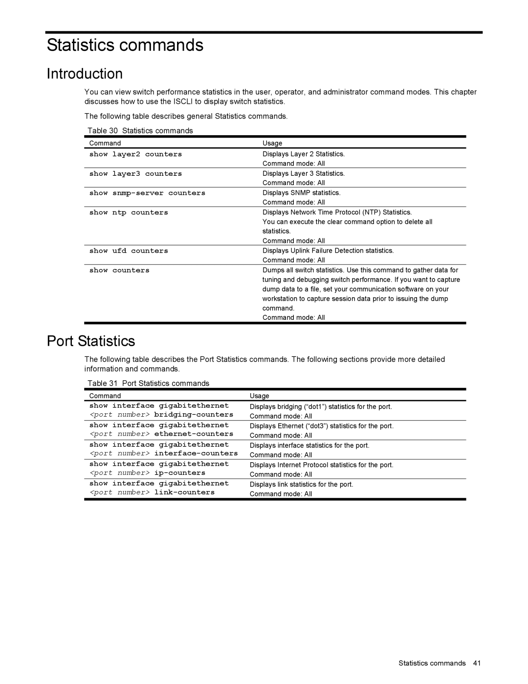 NEC N8406-022 manual Statistics commands, Port Statistics 