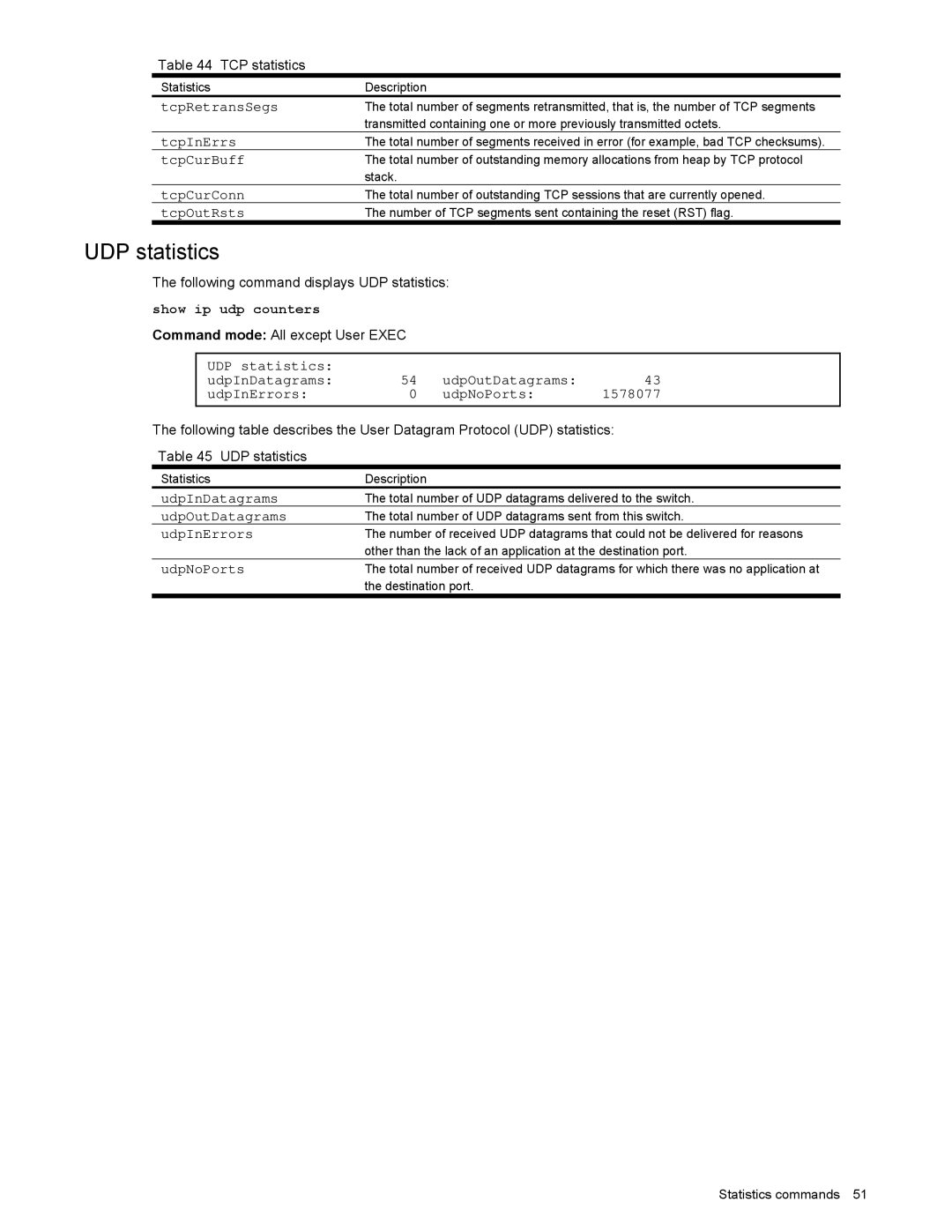 NEC N8406-022 manual UDP statistics, Show ip udp counters 