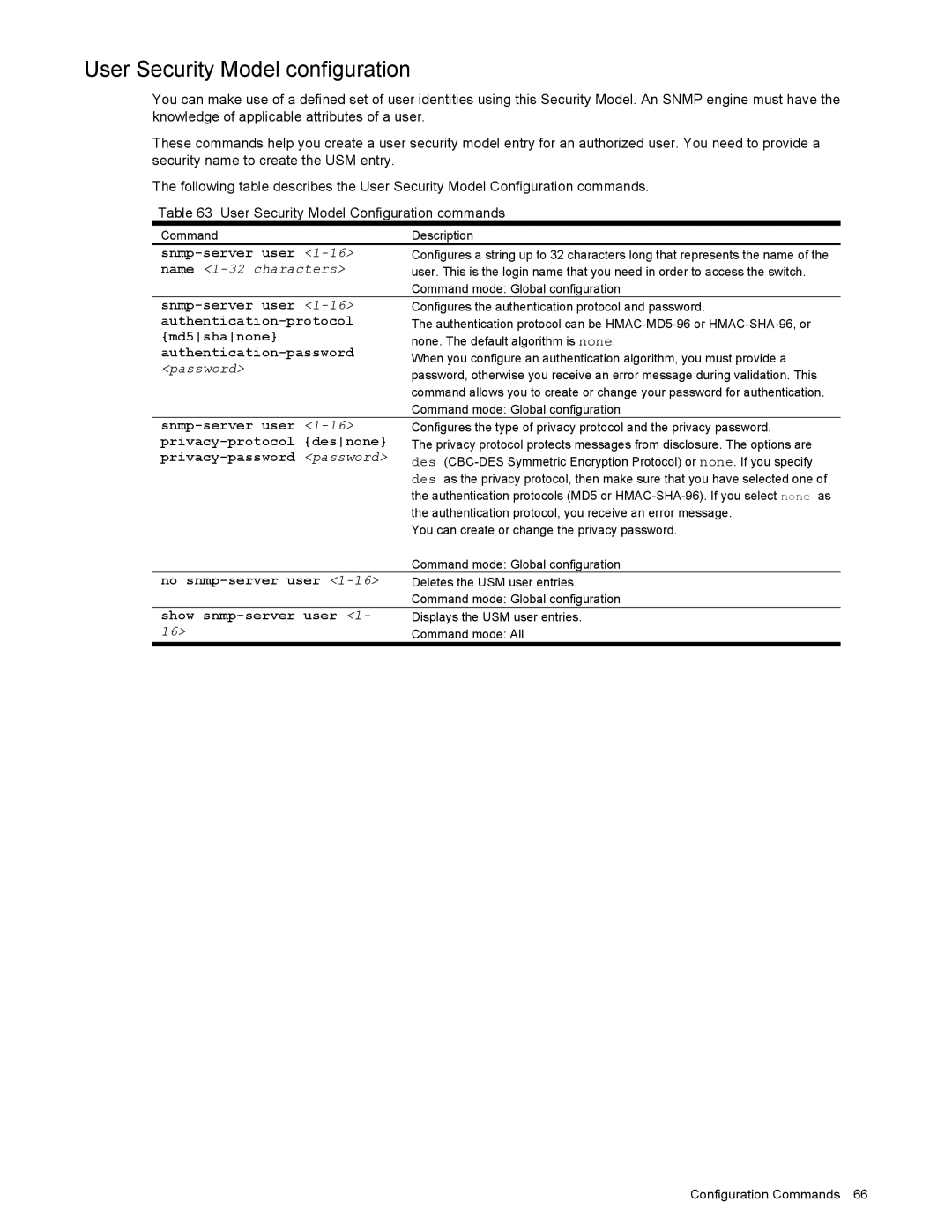 NEC N8406-022 User Security Model configuration, Privacy-protocol desnone, Privacy-password password, No snmp-server user 