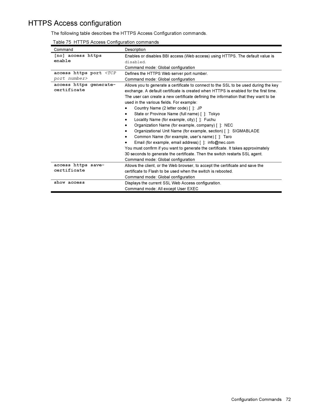 NEC N8406-022 manual Https Access configuration 