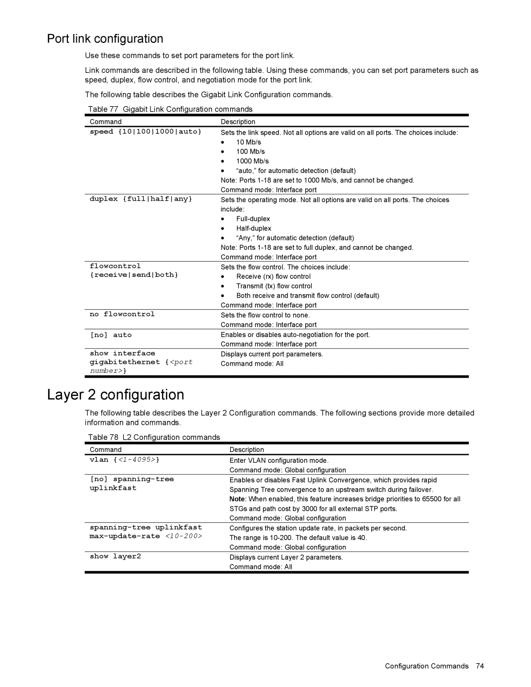 NEC N8406-022 manual Layer 2 configuration, Port link configuration 