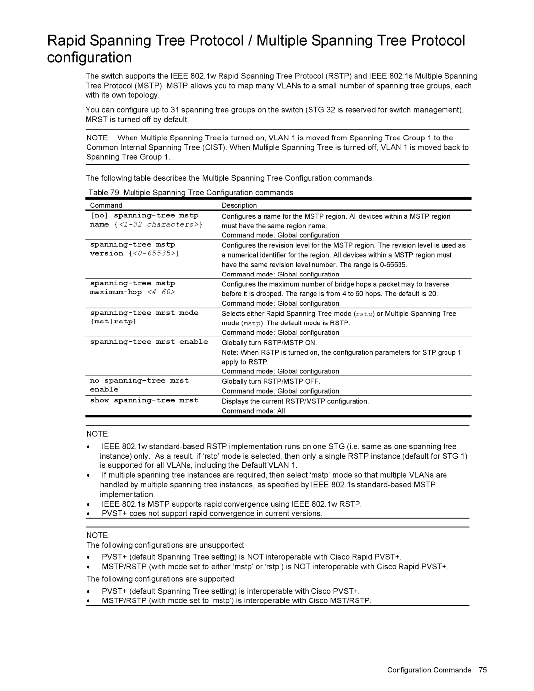 NEC N8406-022 Name, Spanning-tree mstp version, Maximum-hop, Spanning-tree mrst Mode, Mstrstp, No spanning-tree mrst 