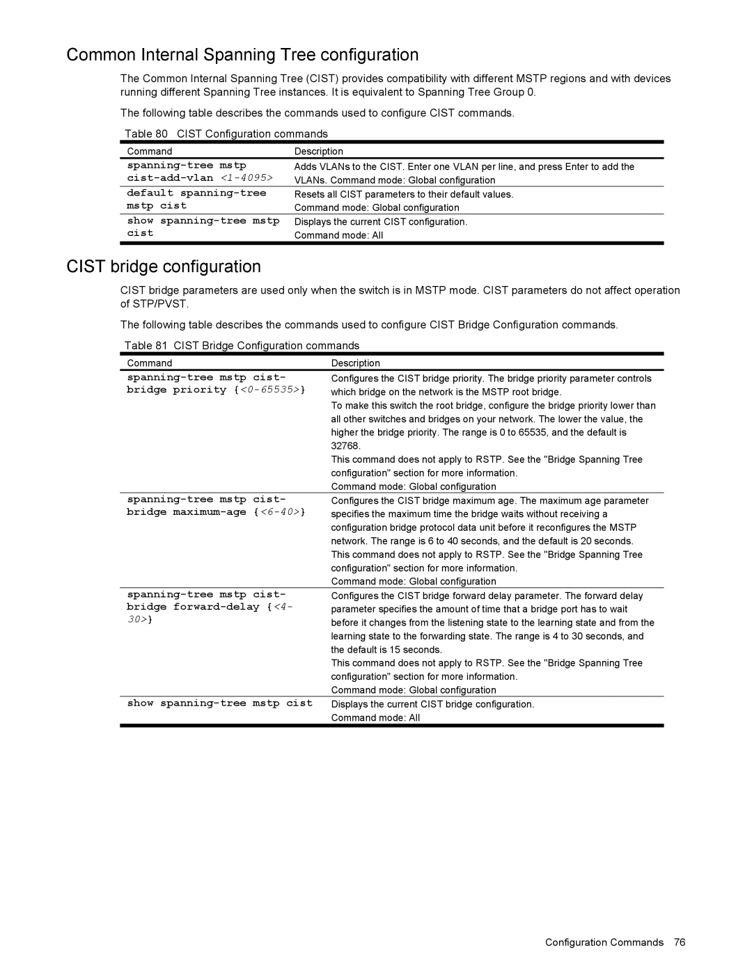 NEC N8406-022 manual Common Internal Spanning Tree configuration, Cist bridge configuration 