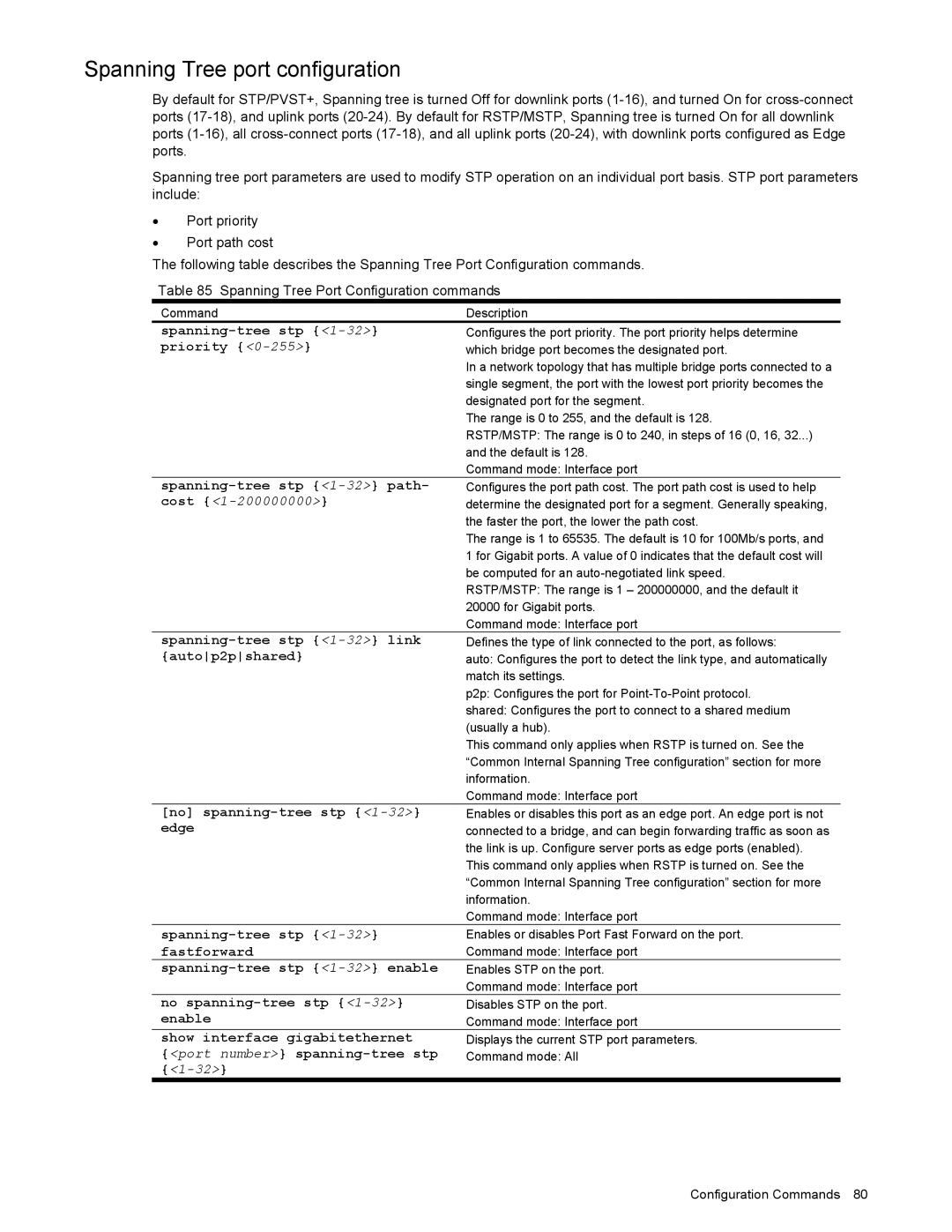 NEC N8406-022 manual Spanning Tree port configuration 