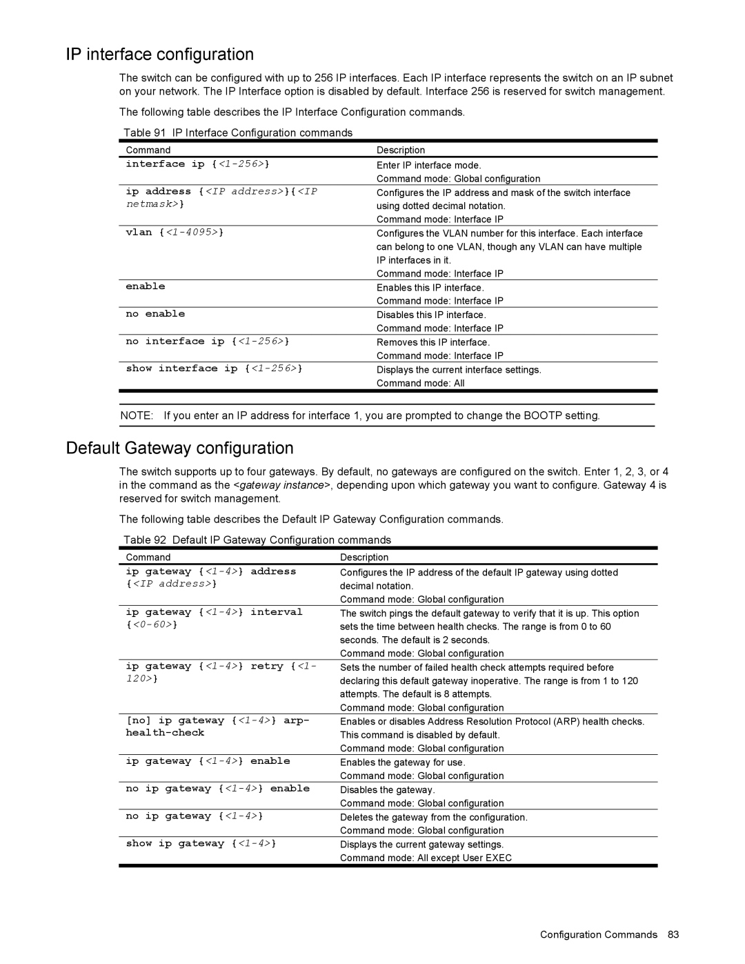 NEC N8406-022 manual IP interface configuration, Default Gateway configuration 