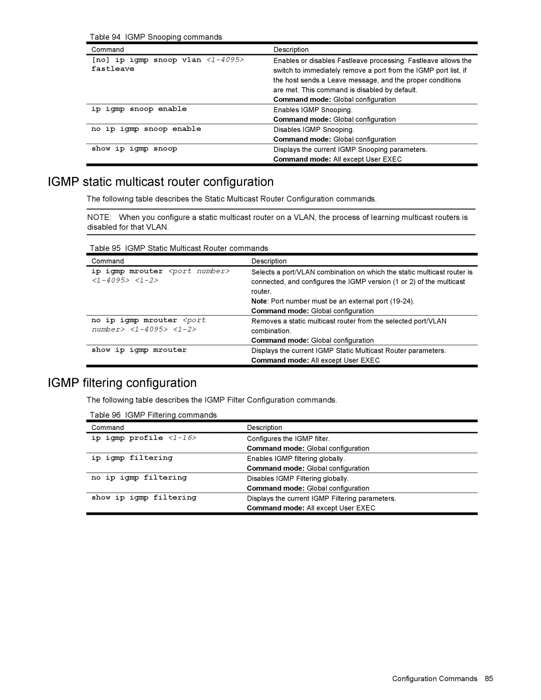 NEC N8406-022 manual Igmp static multicast router configuration, Igmp filtering configuration 