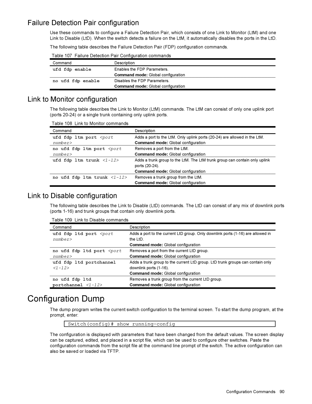 NEC N8406-022 manual Configuration Dump, Failure Detection Pair configuration, Link to Monitor configuration 