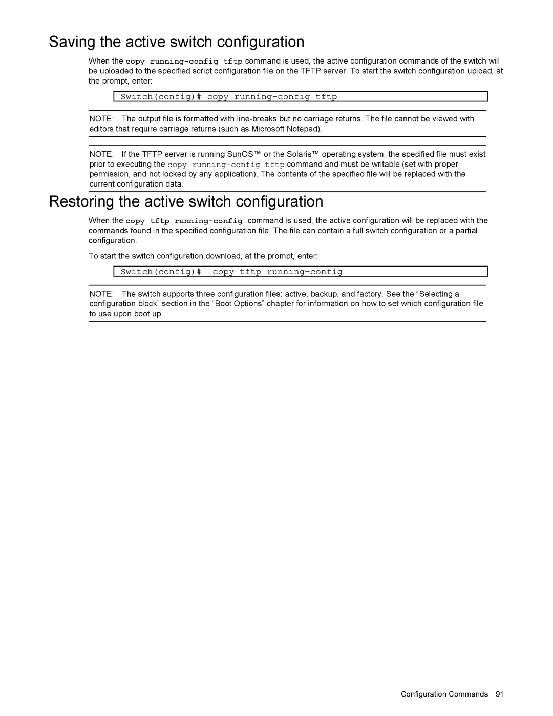 NEC N8406-022 manual Saving the active switch configuration, Restoring the active switch configuration 