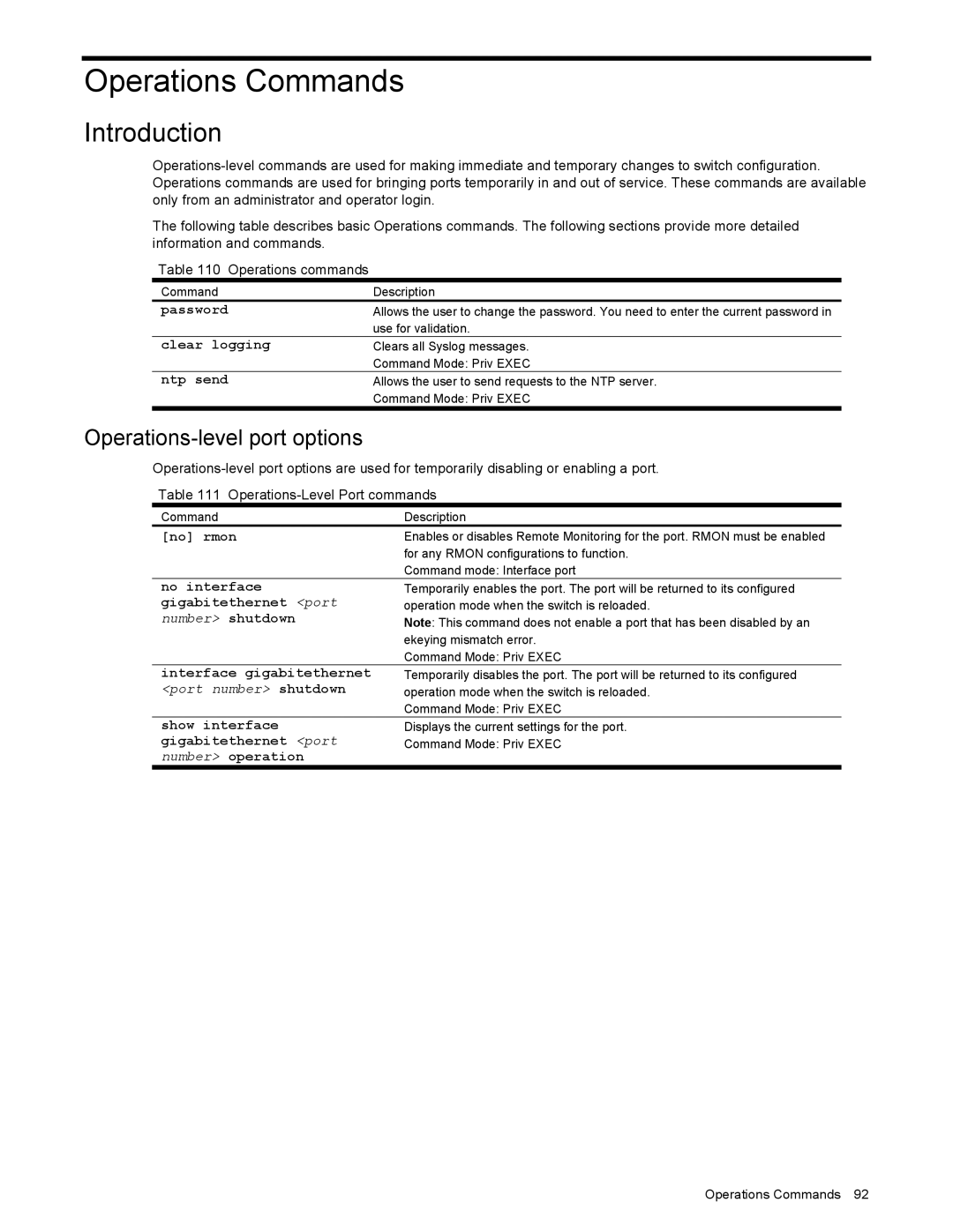 NEC N8406-022 manual Operations Commands, Operations-level port options 