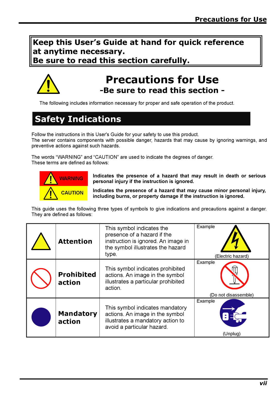 NEC N8406-022 manual Precautions for Use, Safety Indications 