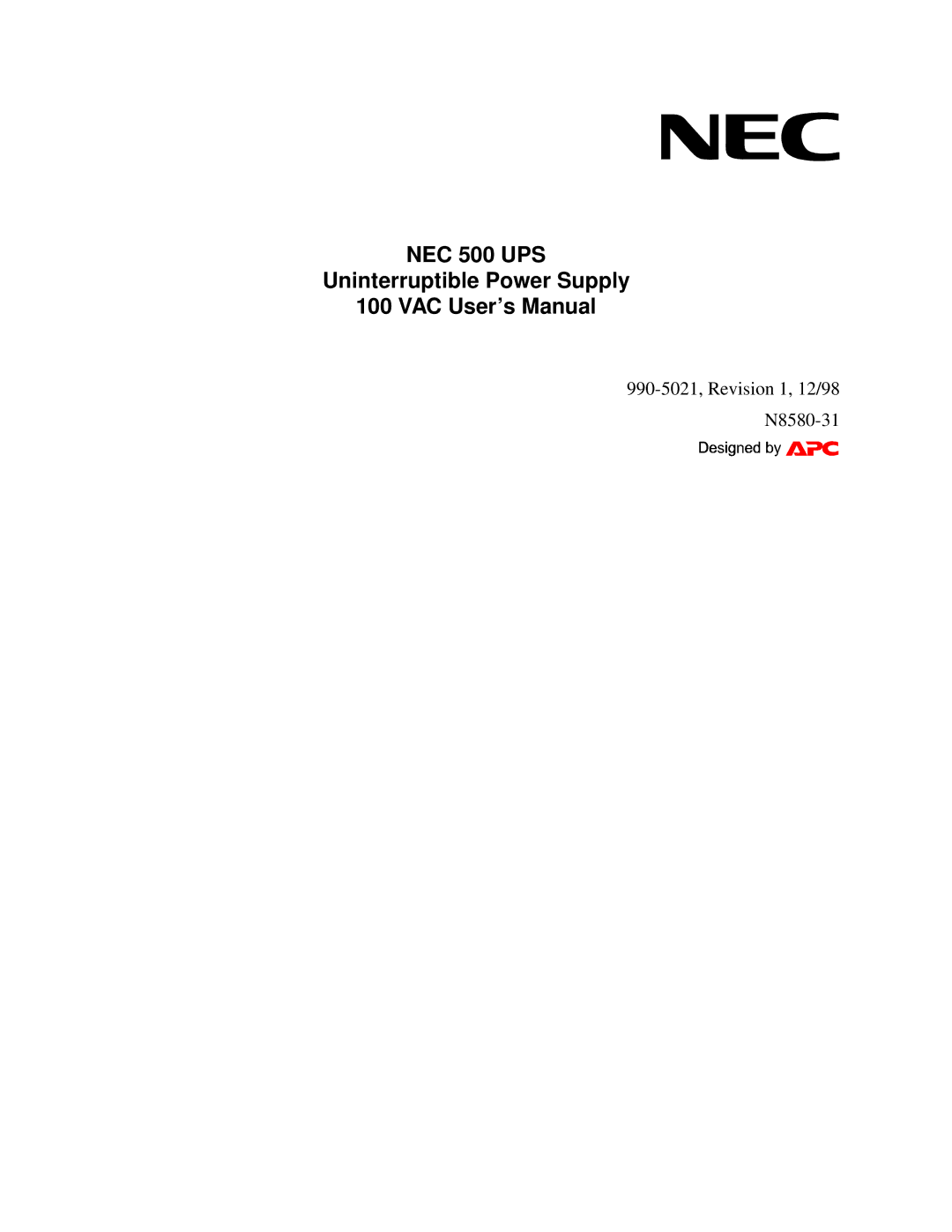 NEC N8580-31 user manual NEC 500 UPS 