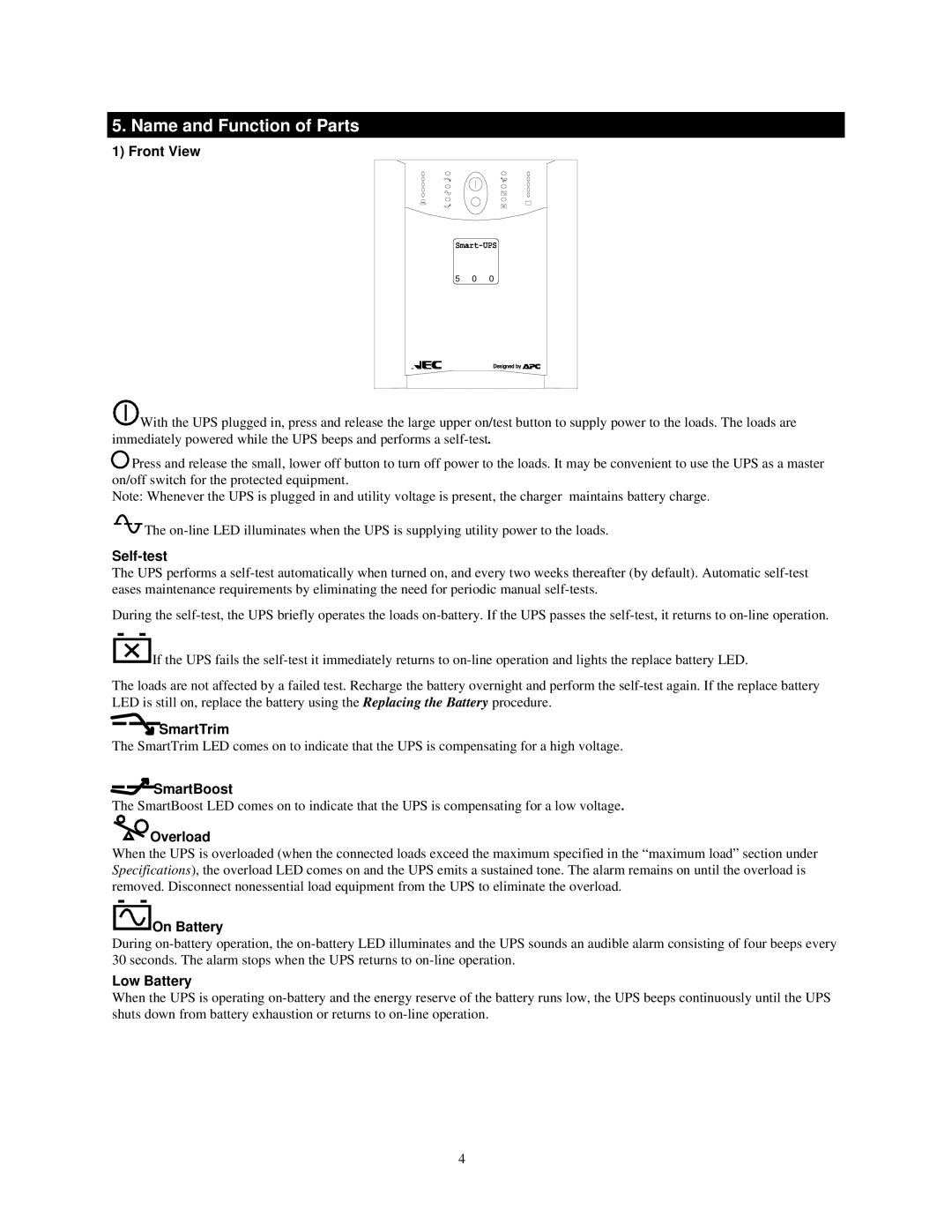 NEC N8580-31 user manual Name and Function of Parts 