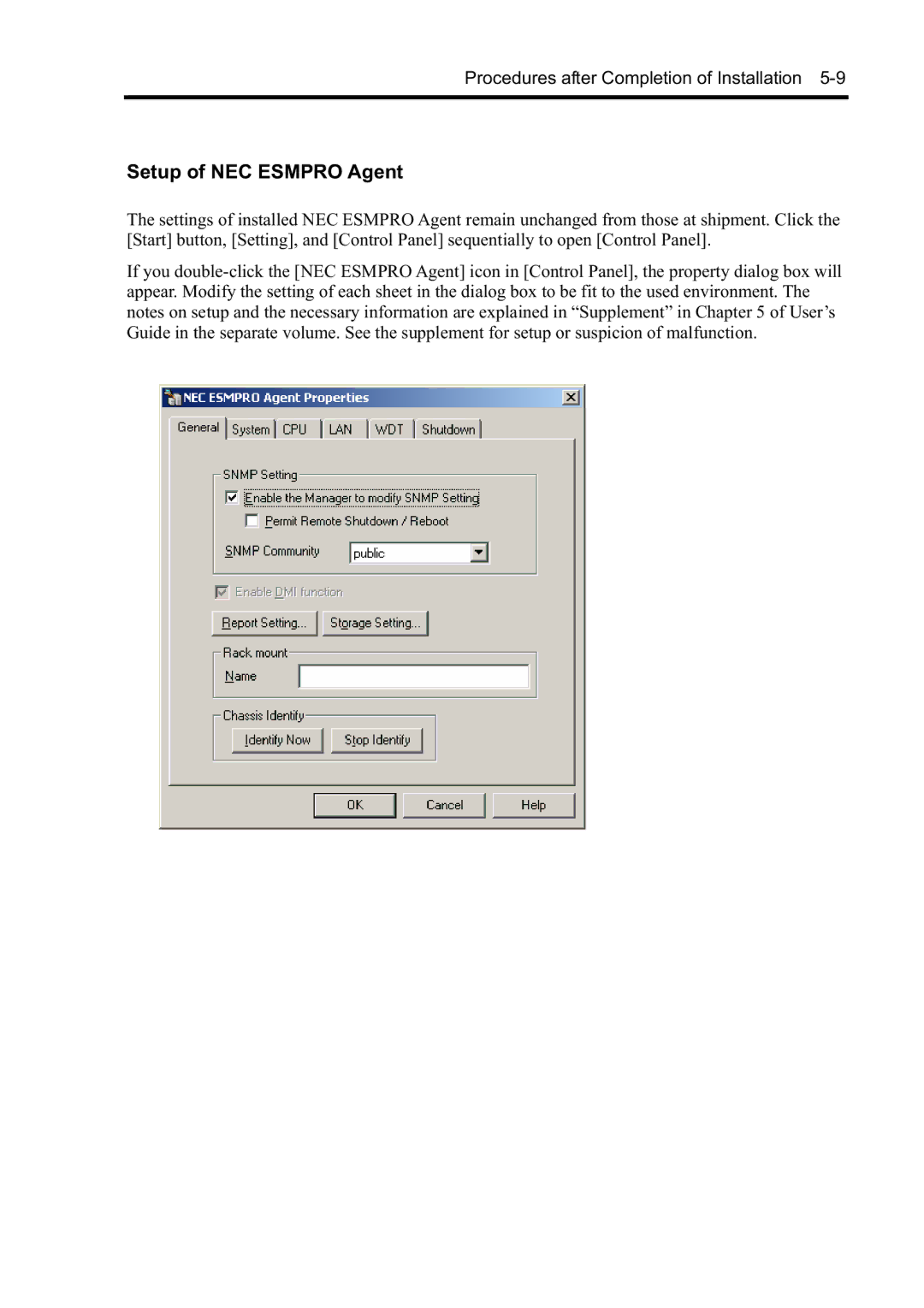 NEC N8800-099F, N8800-097F, N8800-098F, N8800-096F manual Setup of NEC Esmpro Agent 