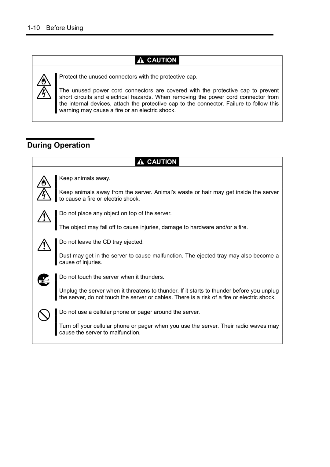 NEC N8800-097F, N8800-099F, N8800-098F, N8800-096F manual During Operation 