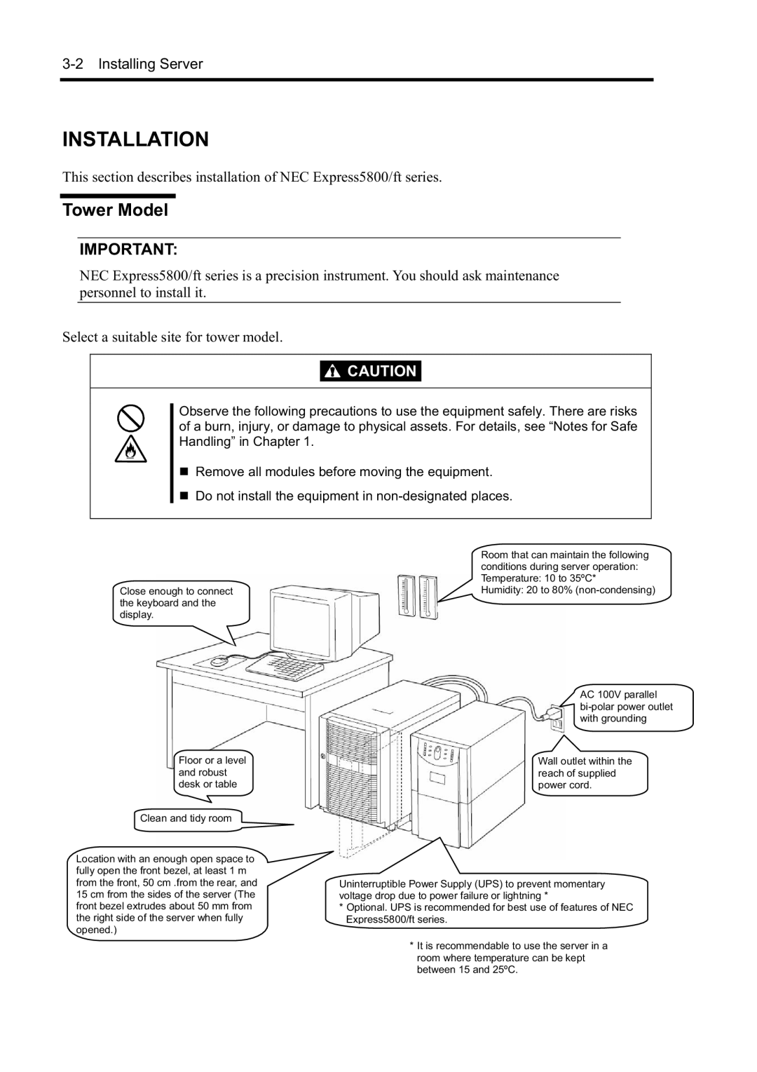 NEC N8800-097F, N8800-099F, N8800-098F, N8800-096F manual Installation, Tower Model 