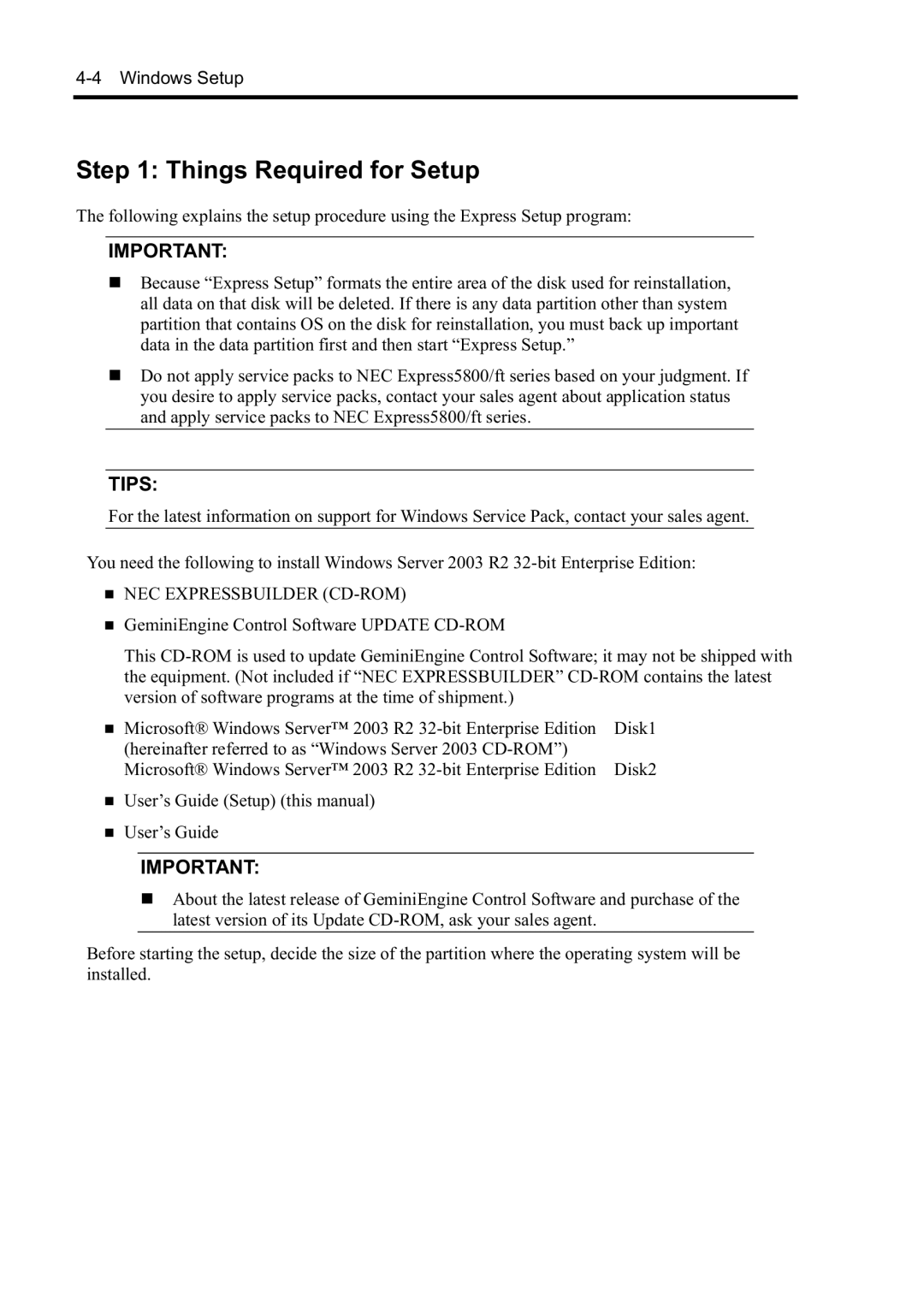 NEC N8800-097F, N8800-099F, N8800-098F, N8800-096F manual Things Required for Setup, „ NEC Expressbuilder CD-ROM 