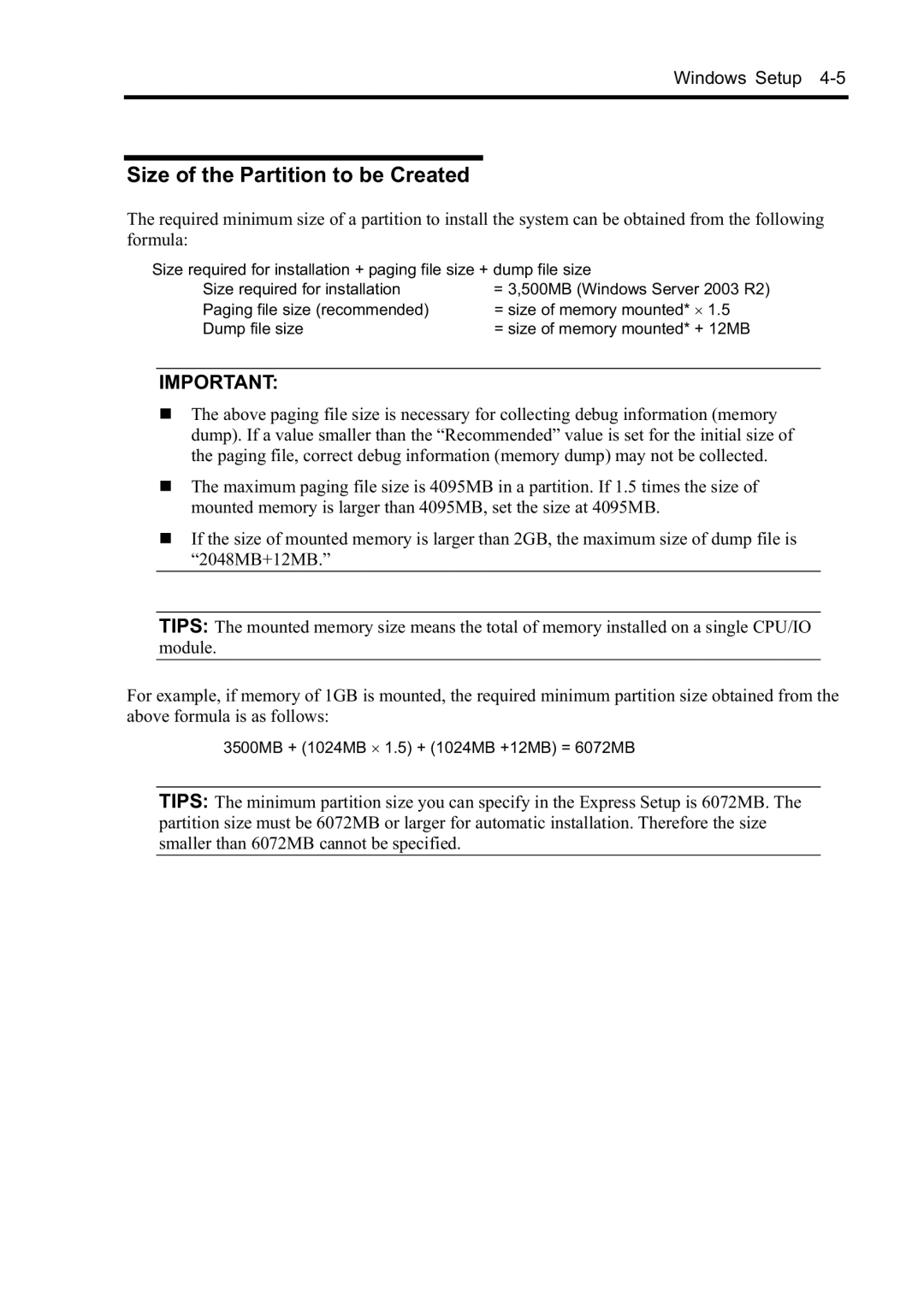 NEC N8800-099F, N8800-097F, N8800-098F, N8800-096F manual Size of the Partition to be Created 