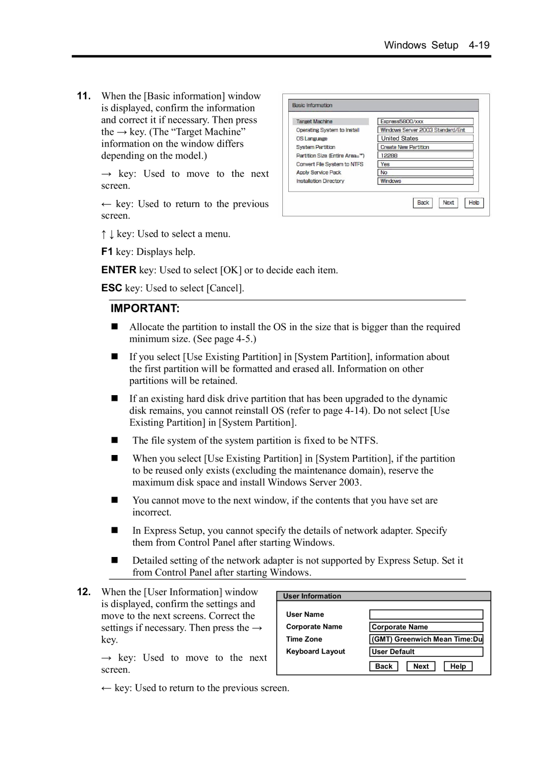 NEC N8800-096F, N8800-097F, N8800-099F, N8800-098F manual User Information User Name Corporate Name Time Zone 