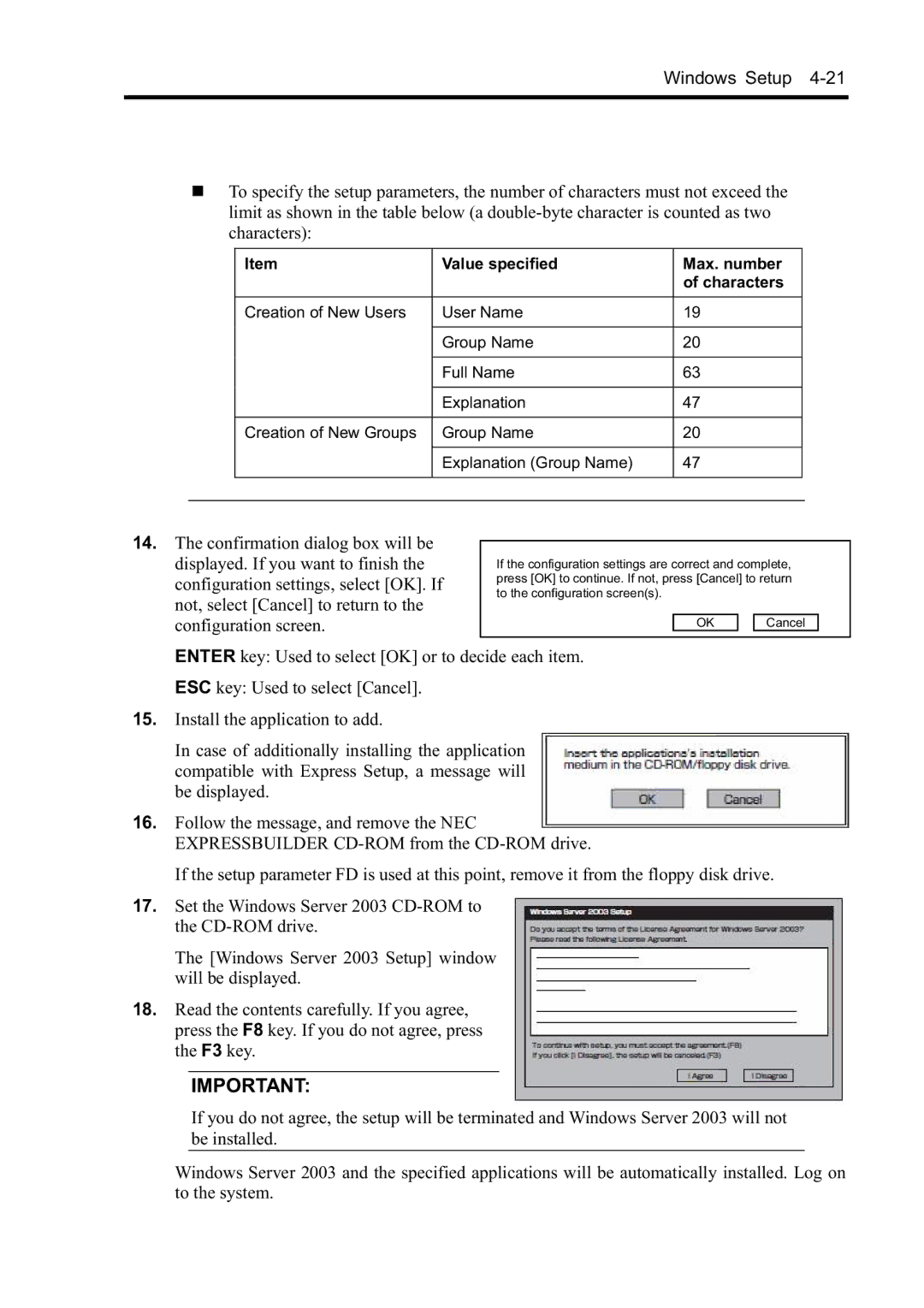 NEC N8800-099F, N8800-097F, N8800-098F, N8800-096F manual Value specified Max. number Characters 