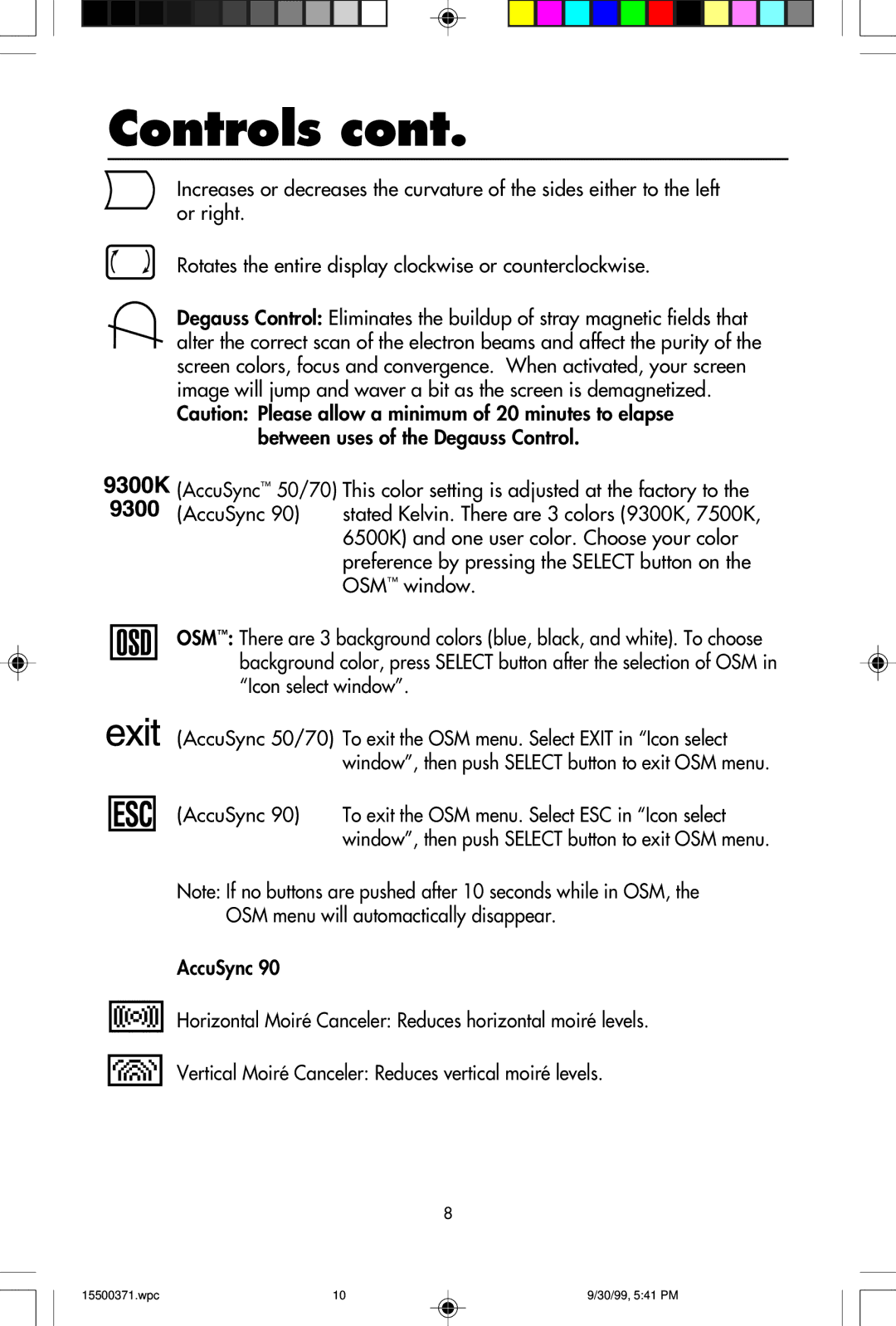 NEC N9501, N9701, N9902 user manual Controls 