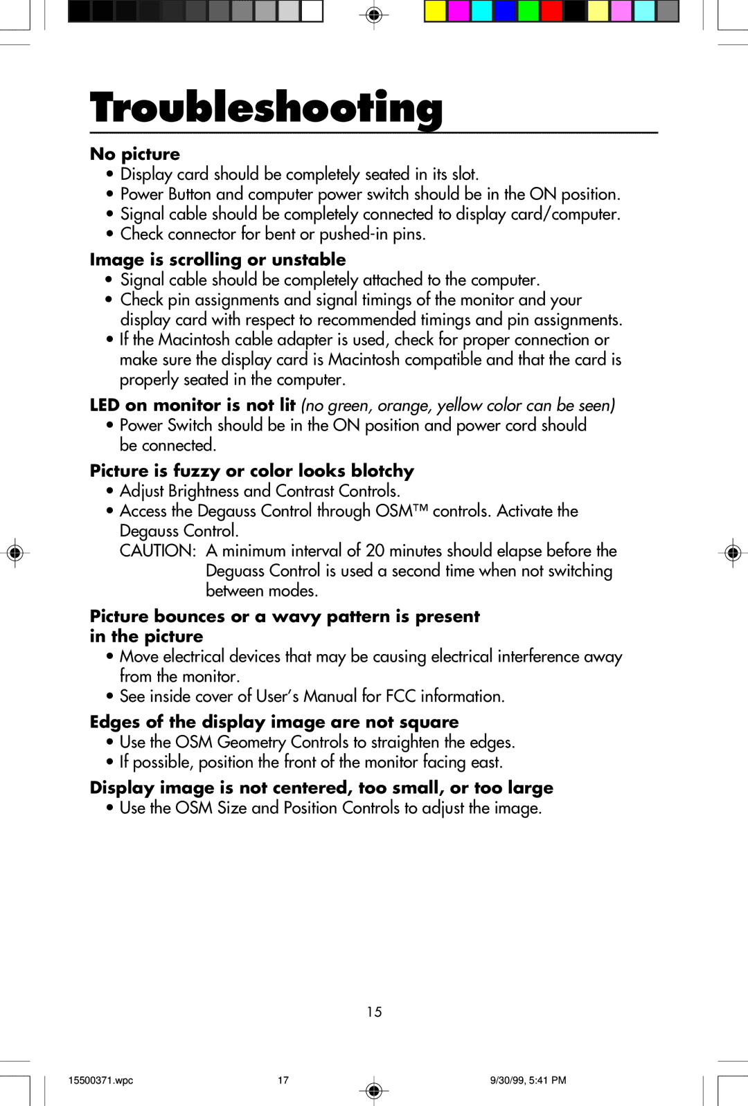 NEC N9902, N9701, N9501 user manual Troubleshooting 