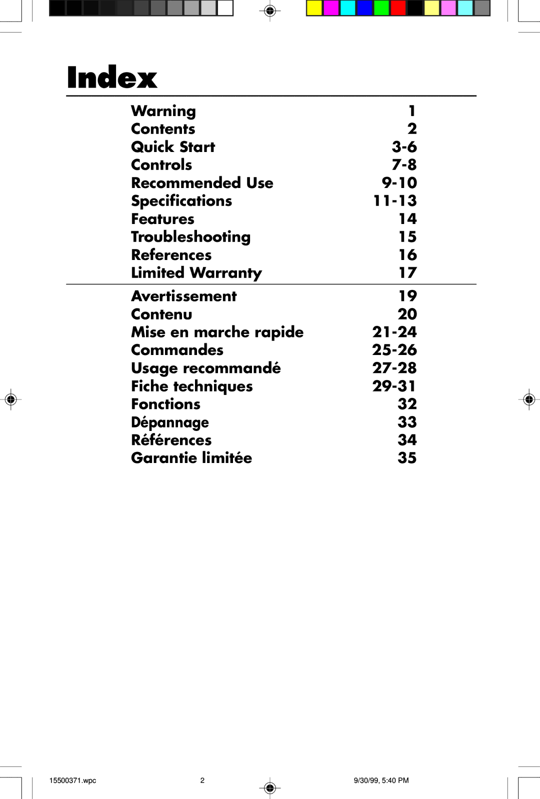 NEC N9902, N9701, N9501 user manual Index 