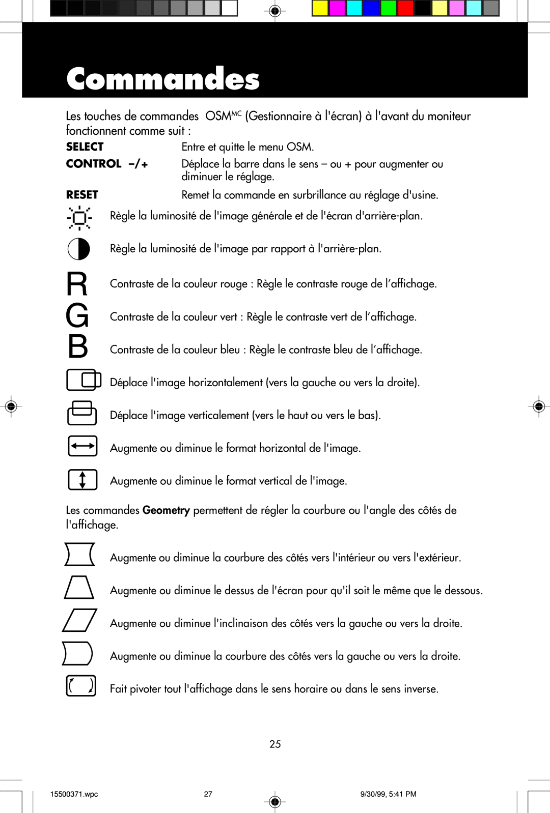 NEC N9701, N9501, N9902 user manual Commandes, Reset 