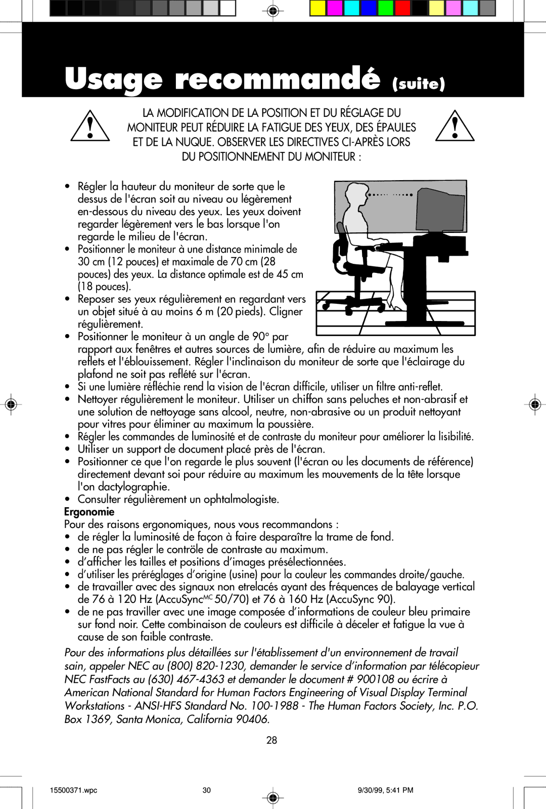 NEC N9701, N9501, N9902 user manual Usage recommandé suite 