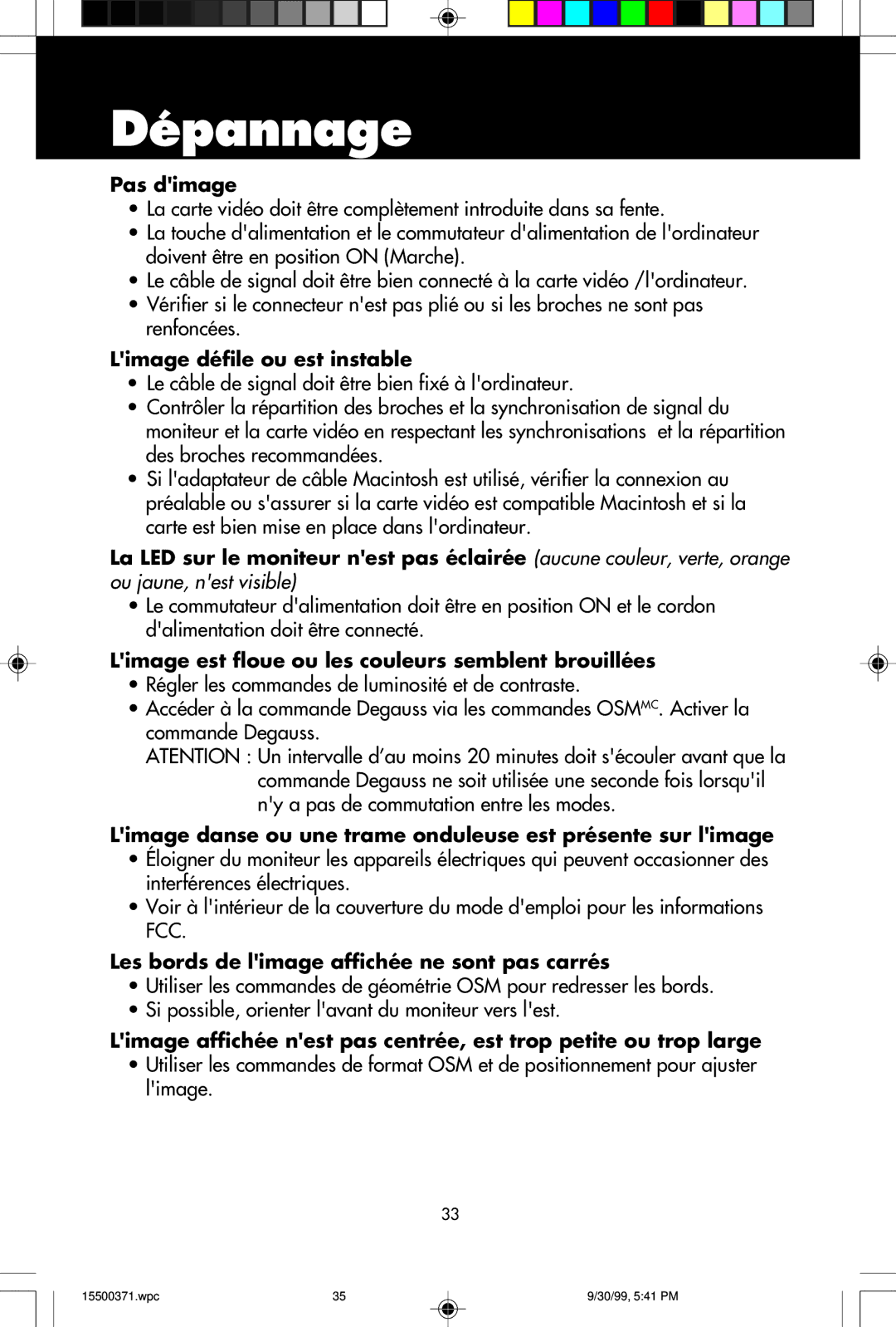 NEC N9902, N9701, N9501 user manual Dépannage 