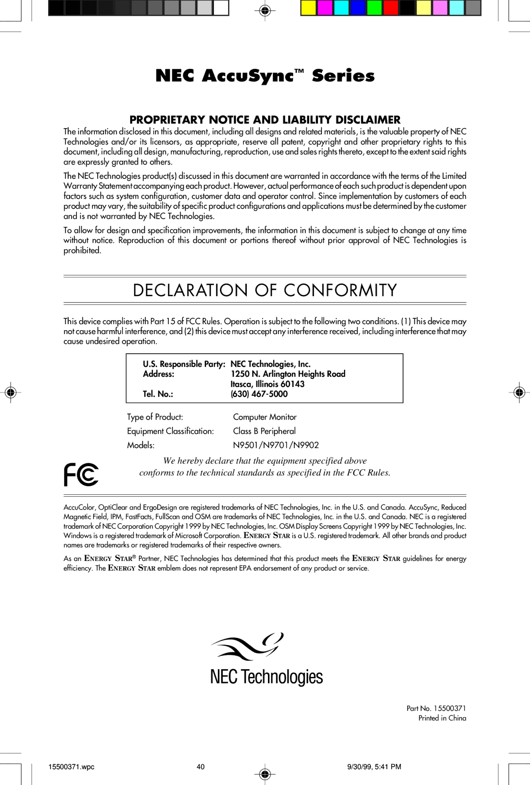 NEC N9501, N9701, N9902 user manual NEC AccuSync Series 