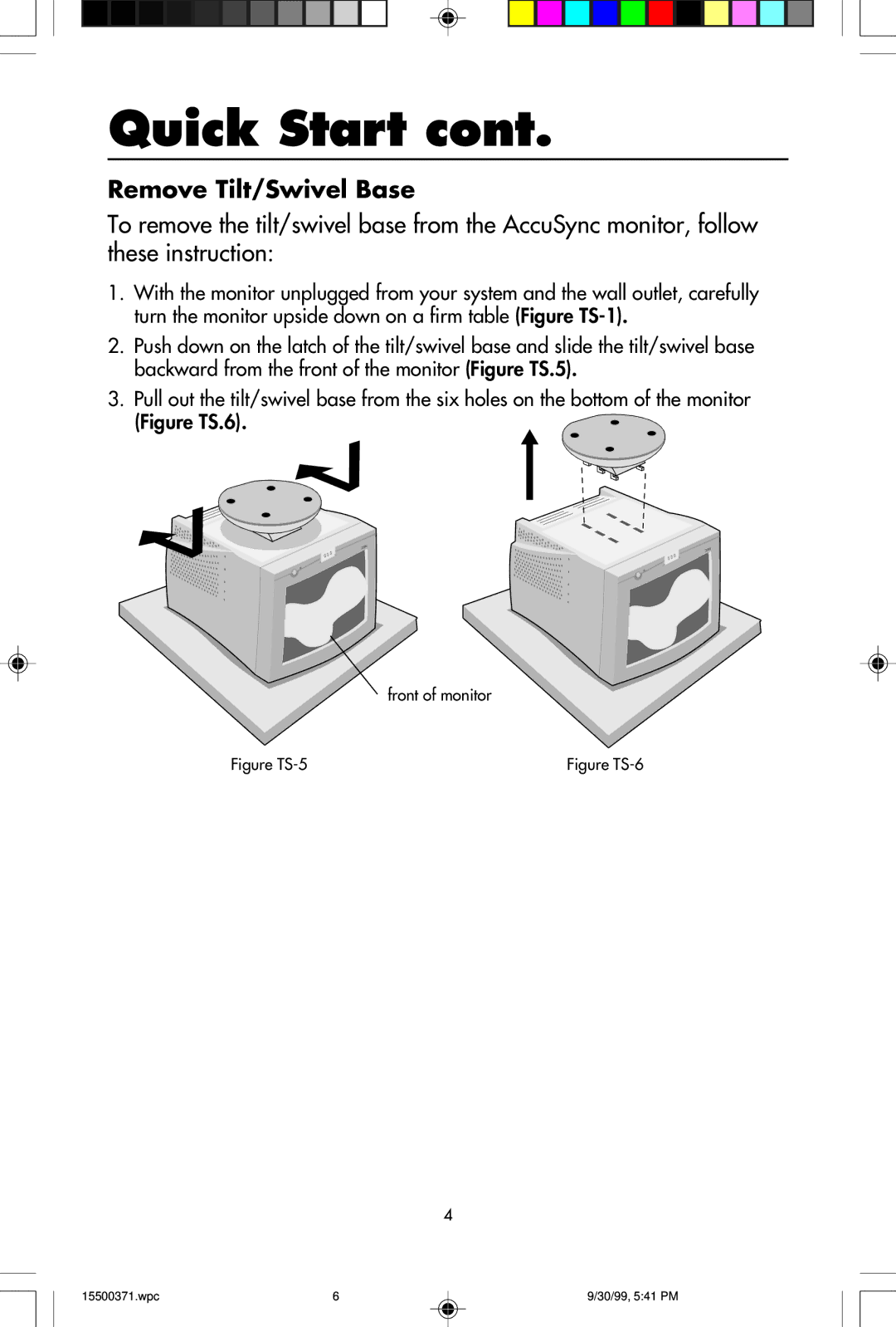 NEC N9701, N9501, N9902 user manual Remove Tilt/Swivel Base 