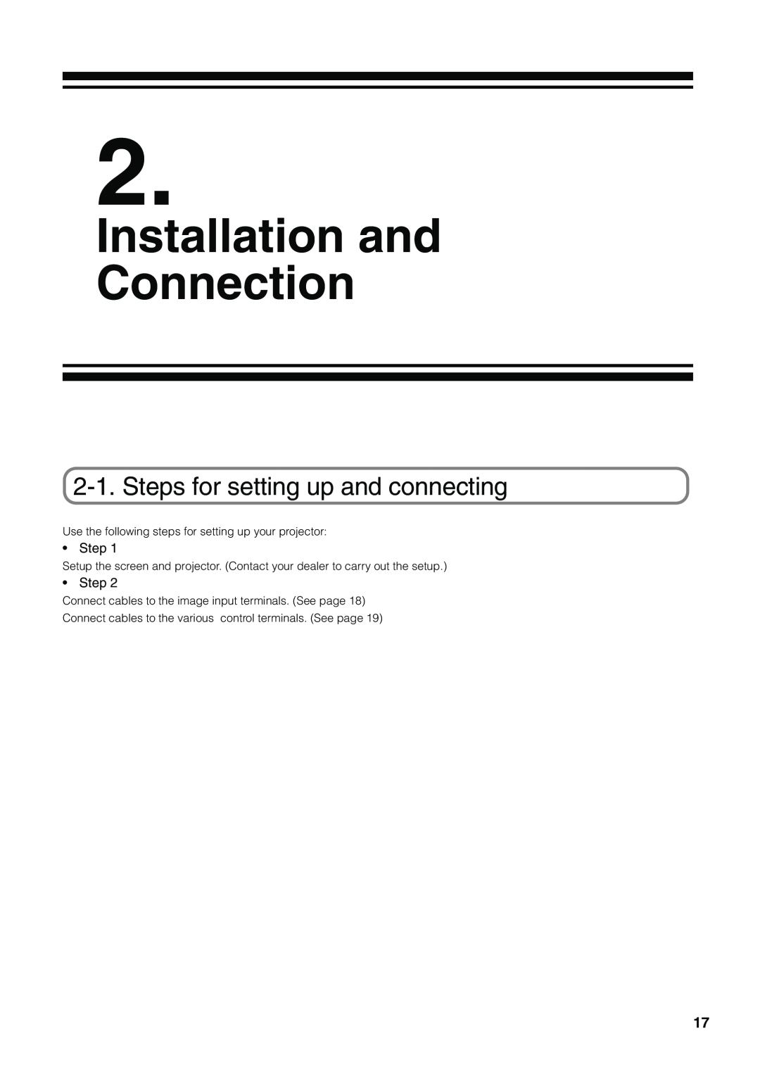 NEC NC1600C user manual Installation and Connection, Steps for setting up and connecting 