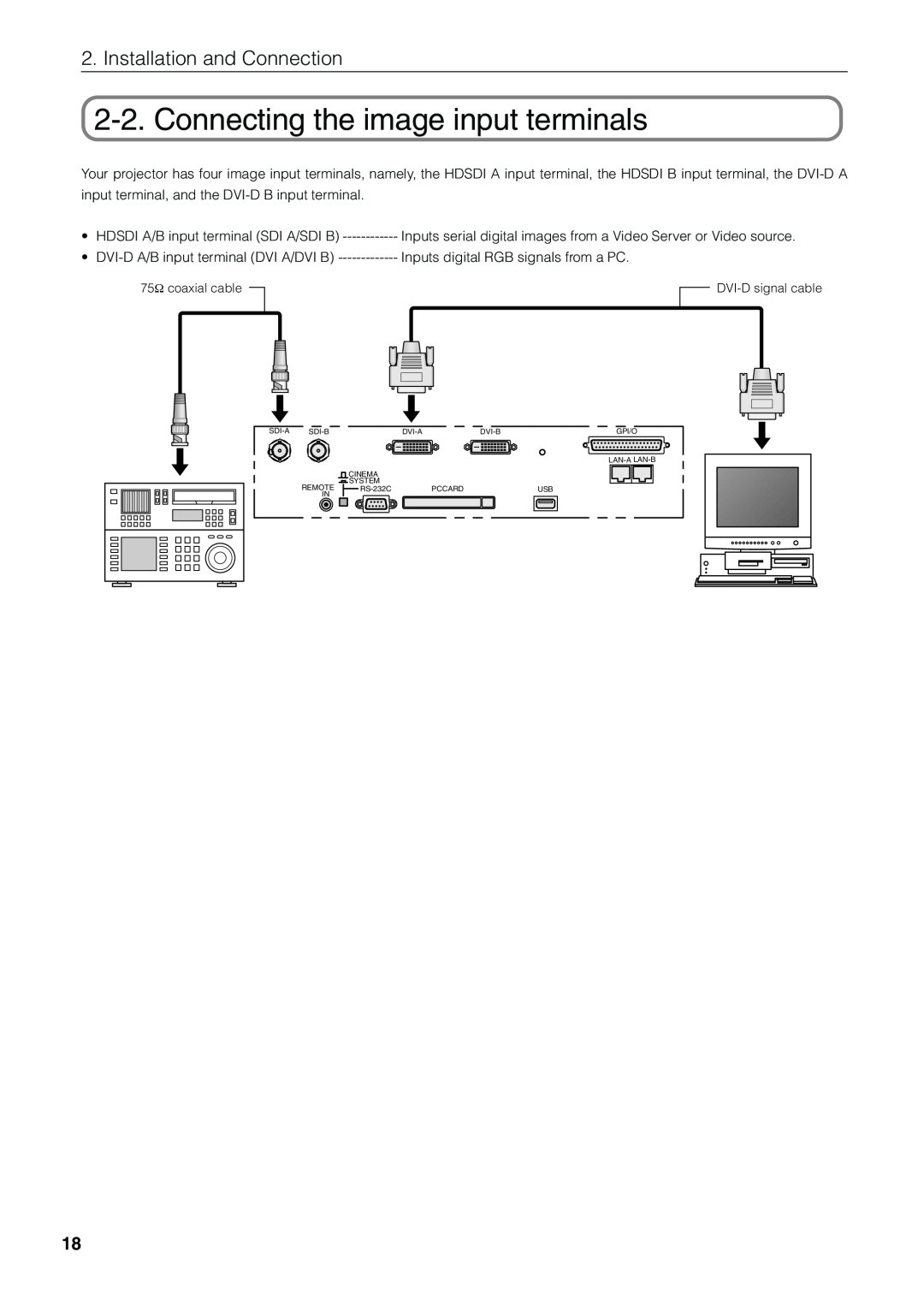 NEC NC1600C user manual Connecting the image input terminals, Installation and Connection 