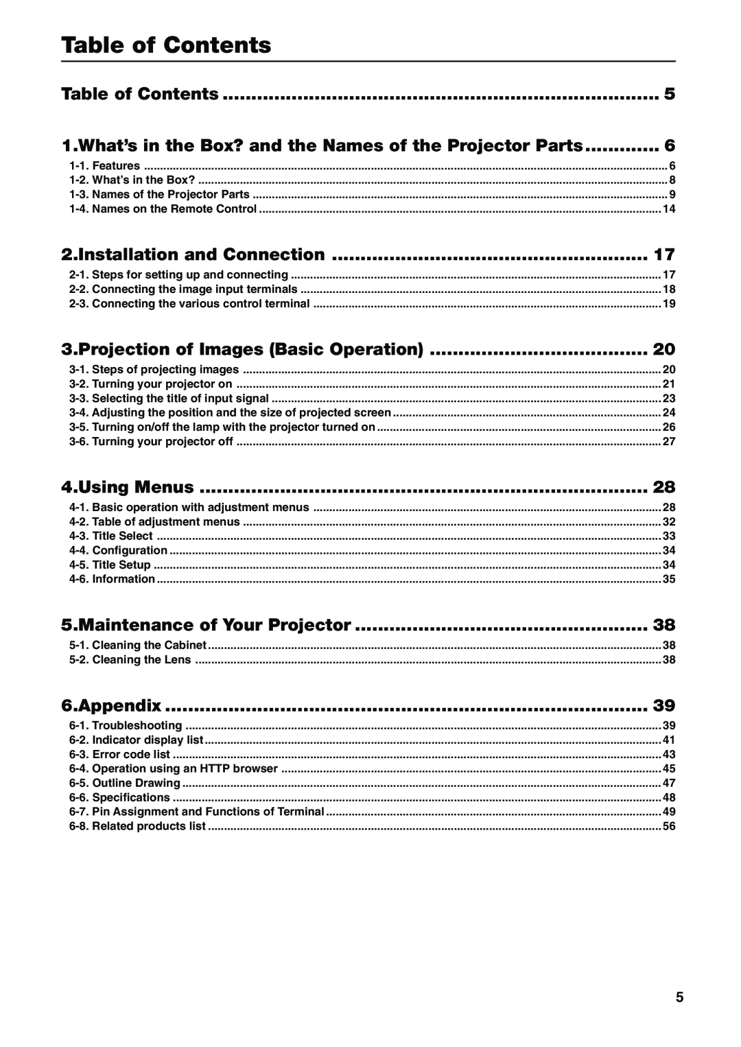 NEC NC1600C user manual Table of Contents 