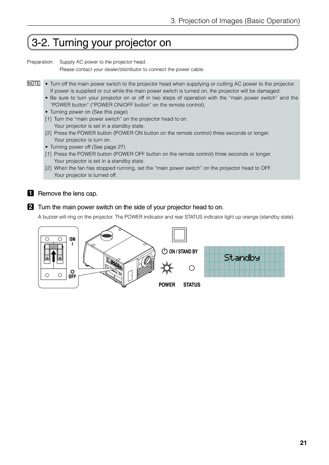 NEC NC1600C user manual Turning your projector on 