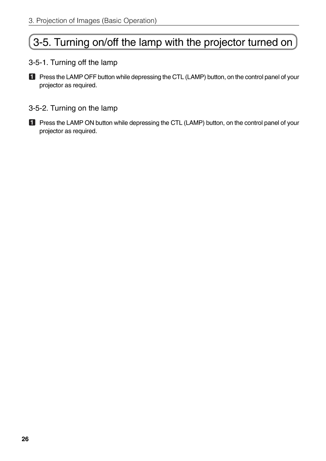 NEC NC1600C user manual Turning on/off the lamp with the projector turned on, Turning off the lamp, Turning on the lamp 