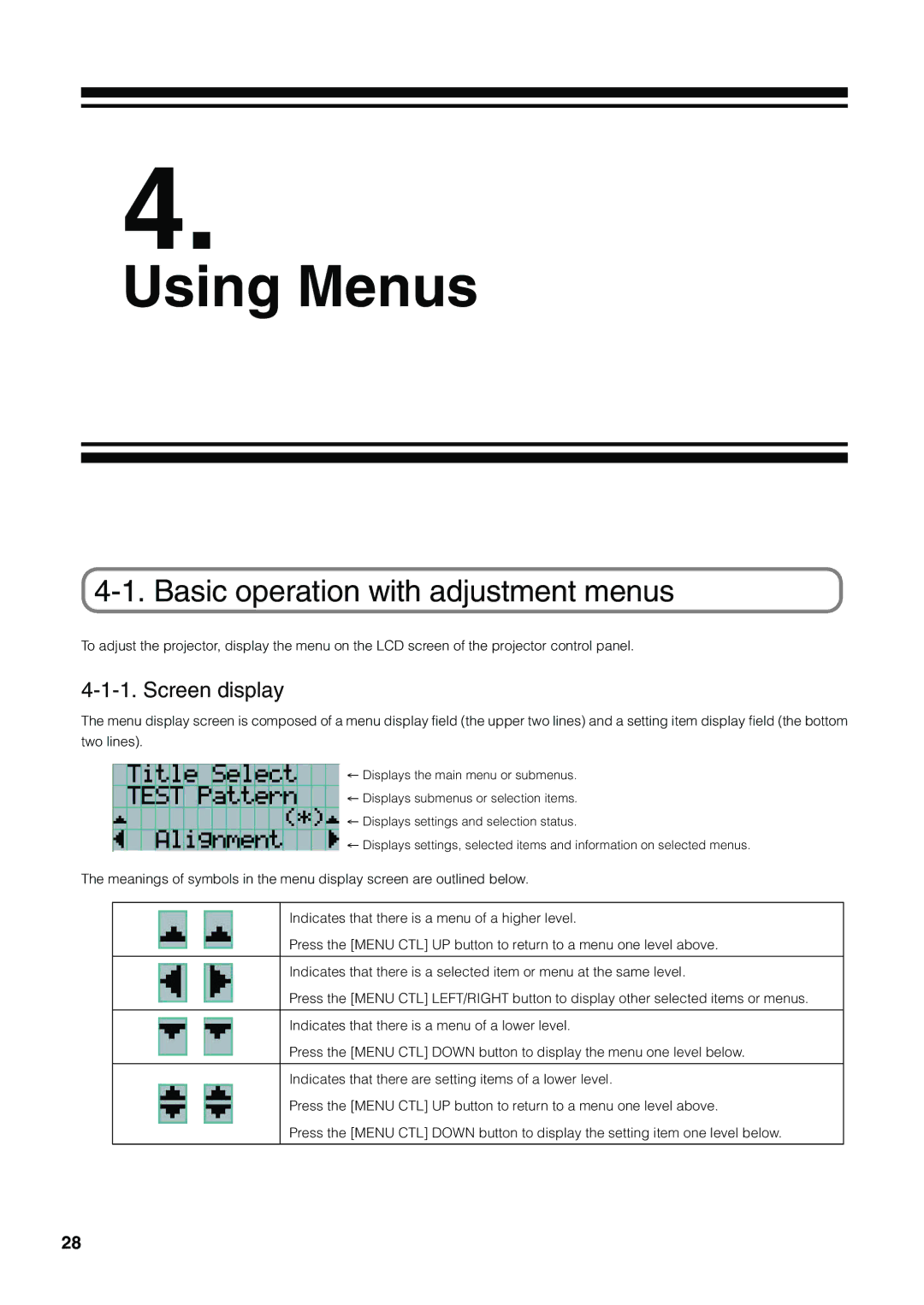 NEC NC1600C user manual Basic operation with adjustment menus, Screen display 