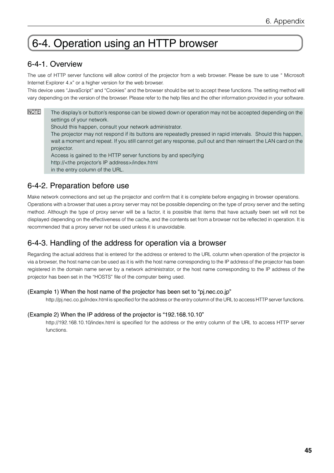 NEC NC1600C user manual Operation using an Http browser, Overview, Preparation before use 