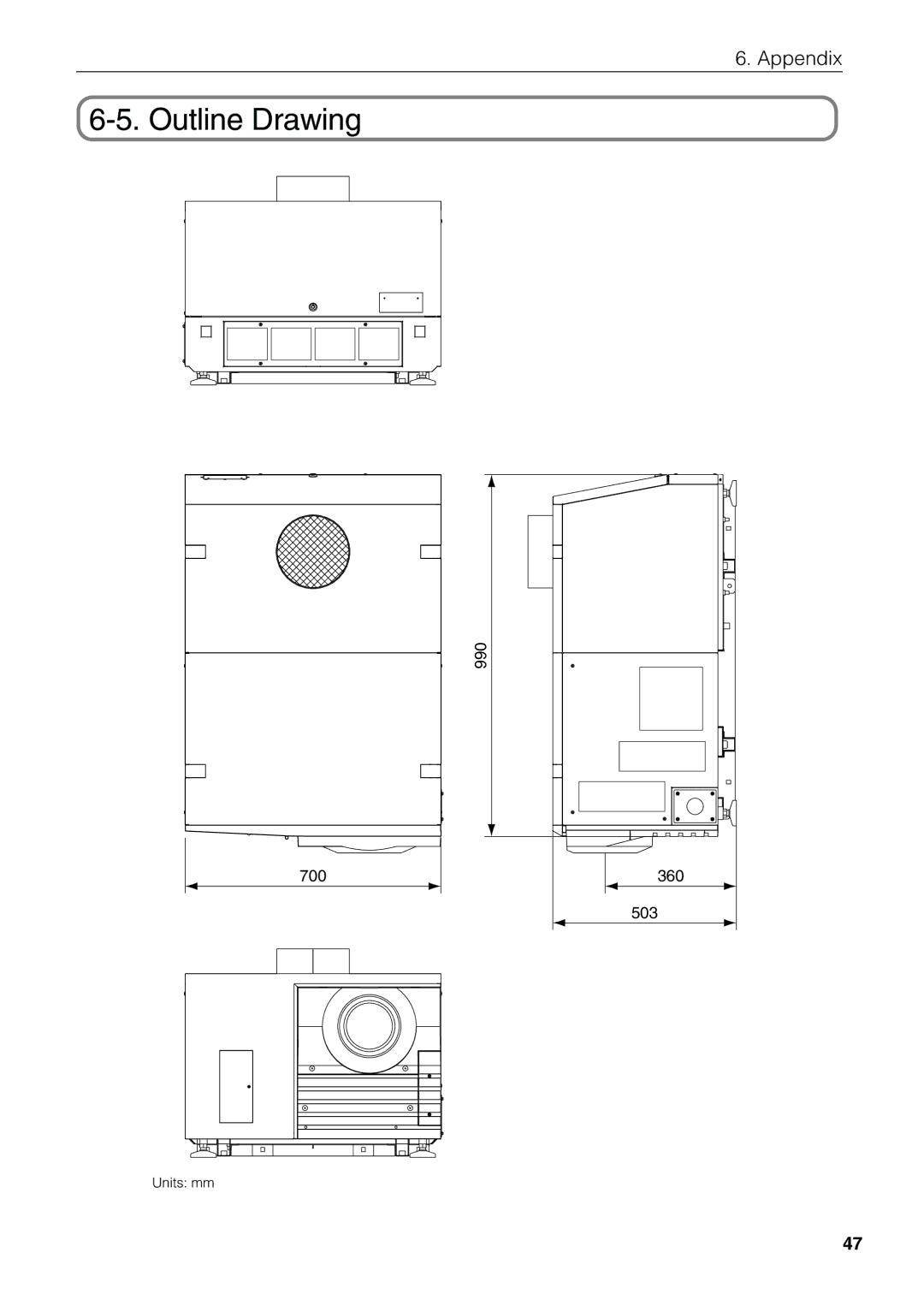 NEC NC1600C user manual Outline Drawing, 700, 990 360 503 