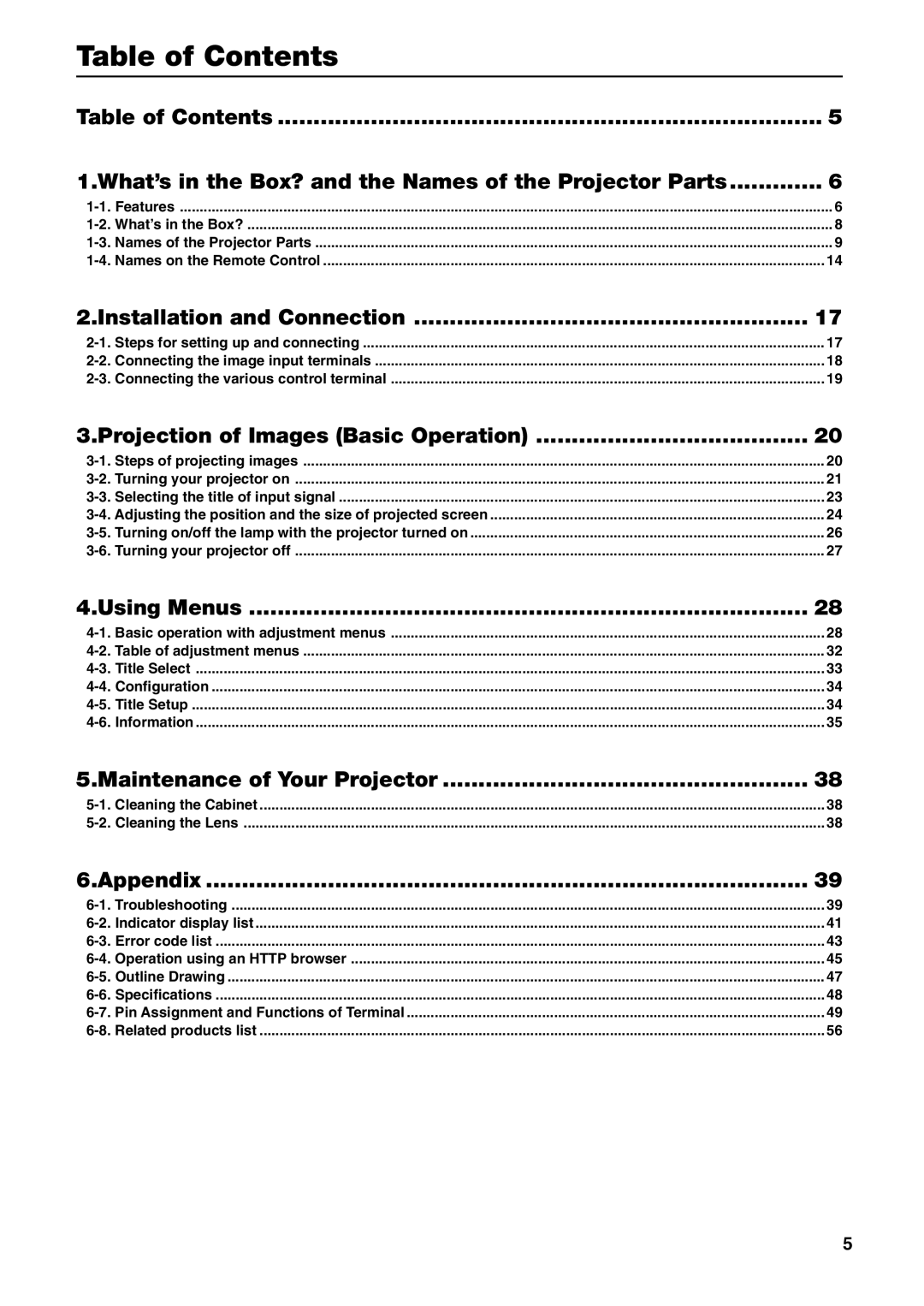 NEC NC1600C user manual Table of Contents 