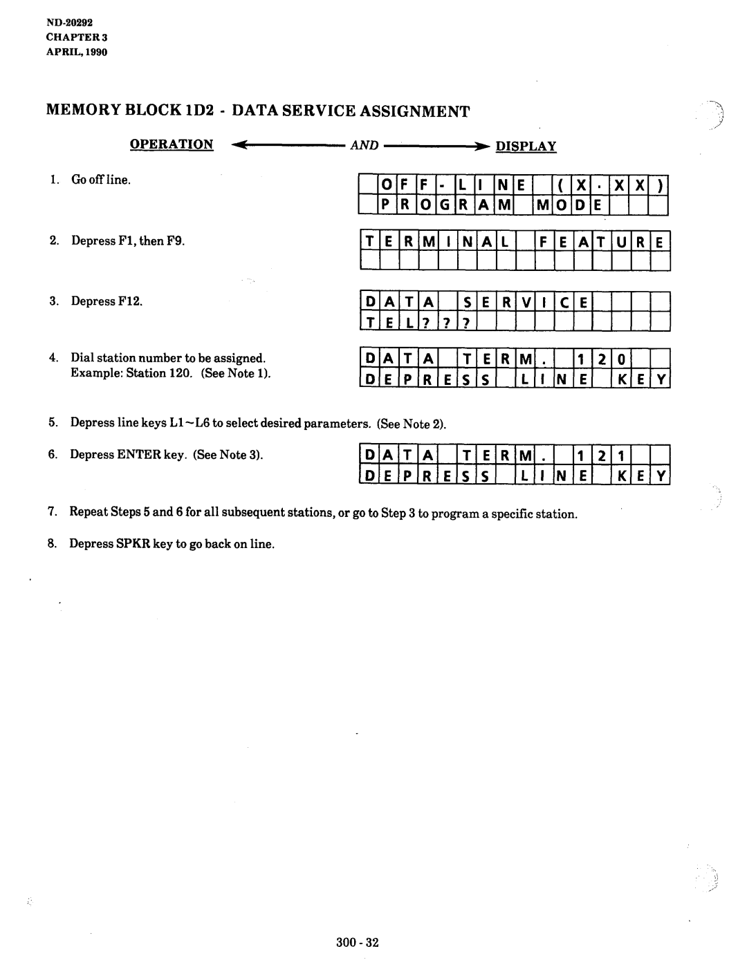 NEC nd-20292 manual Data Service Assignment, Line Program Mode Terminal Feature Data Service, Data Term, Depress 