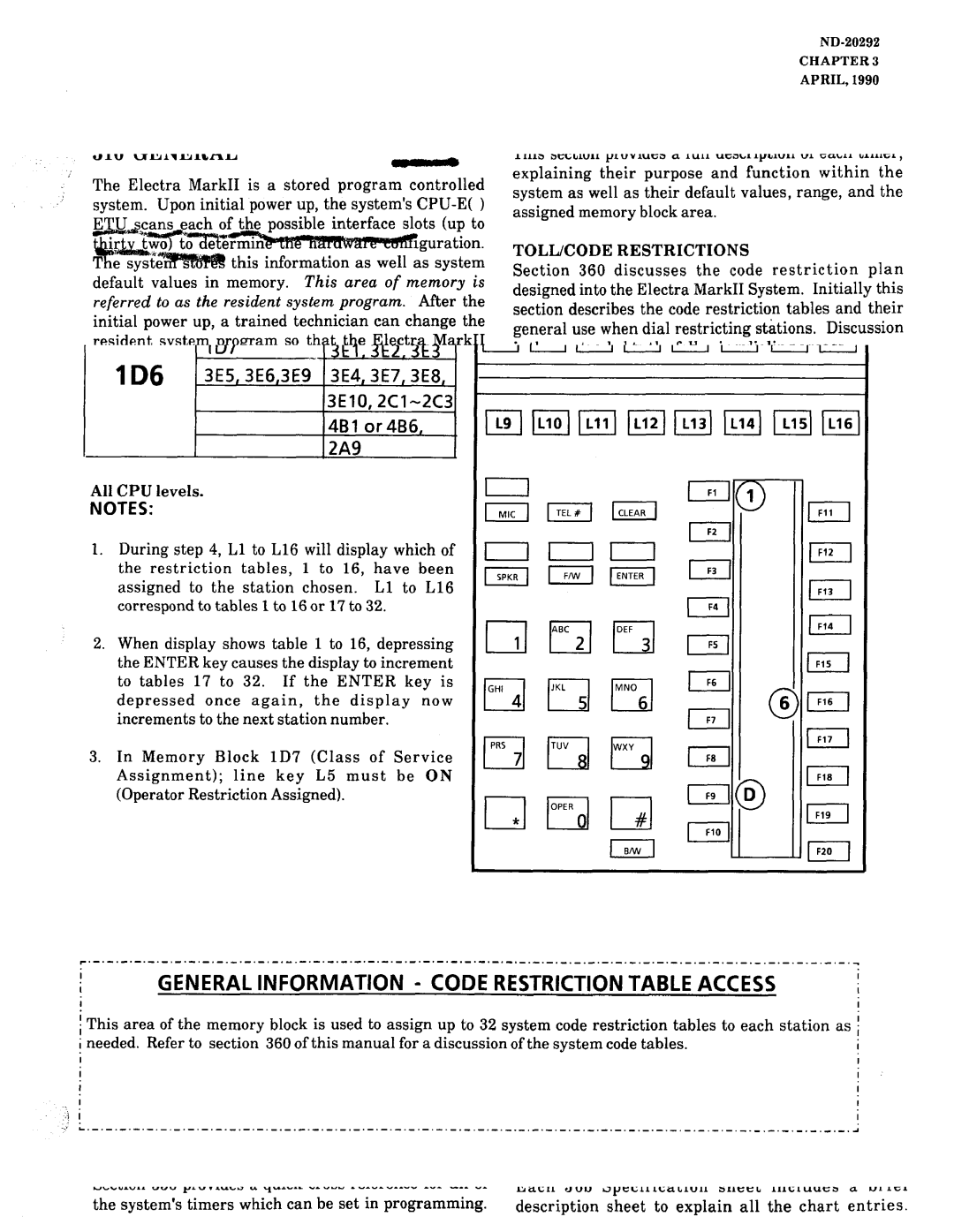 NEC nd-20292 manual General Information Code Restriction Table Access, 107 3El.3E2.3E3, 3E4,3E7,3E8, 3E10,2Cl-2C3, 4Blor486 