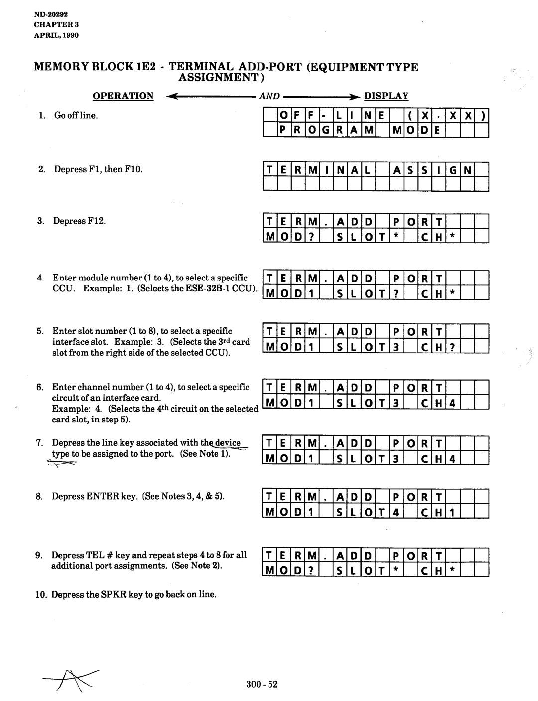 NEC nd-20292 manual Program Terminal TERM.ADD MOD?, TE RM.ADD MOD1 TERM.ADD MOD? Line, Slot?, Ch?, SLOT3 CH4, SLOT4 