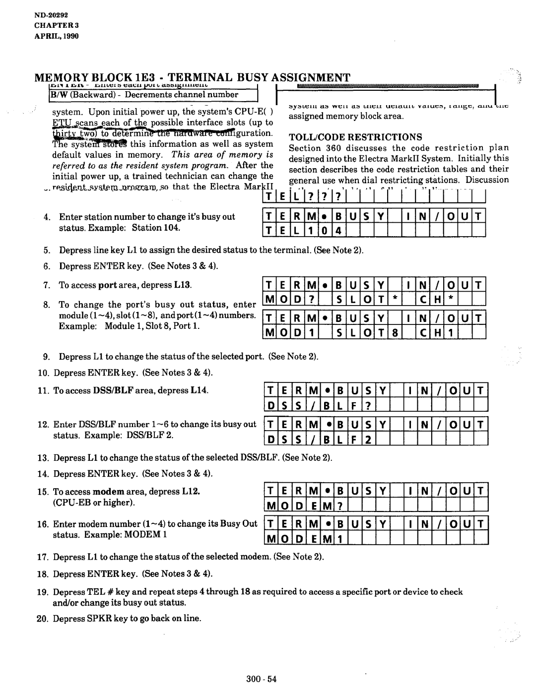 NEC nd-20292 F Line Program Mode Terminal Assign, MOD? Slot, MOD1 SLOT8, In/Out, Dss/Blf?, DSS/BLF2, Term*Busy, Modem? 