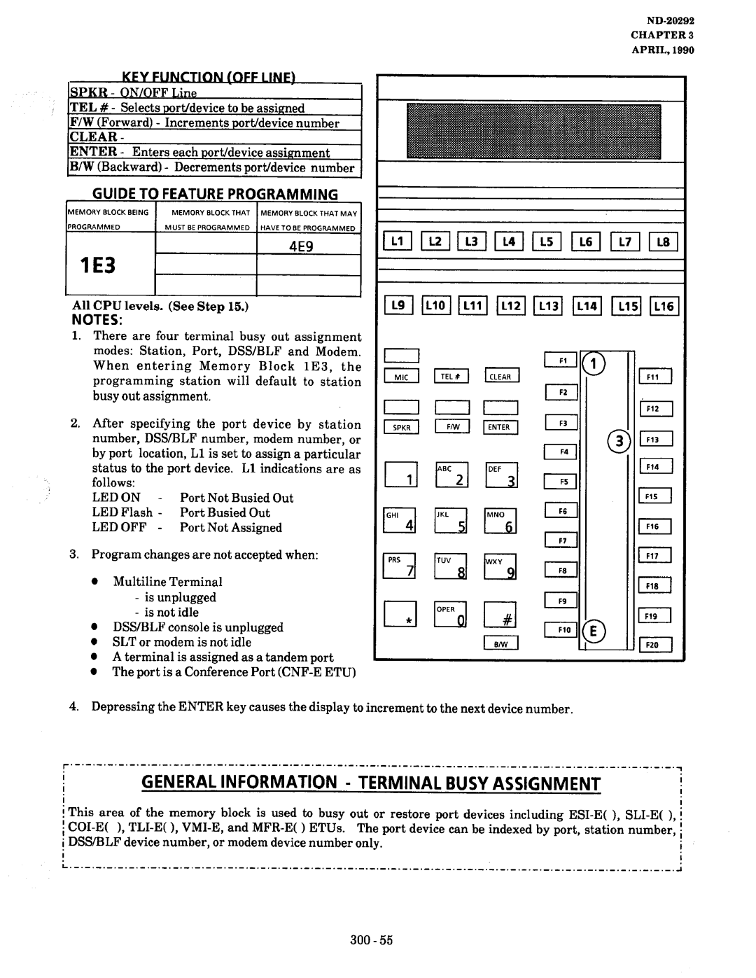 NEC nd-20292 manual LE3, General Information Terminal Busy Assigni, 4E9, Tel 